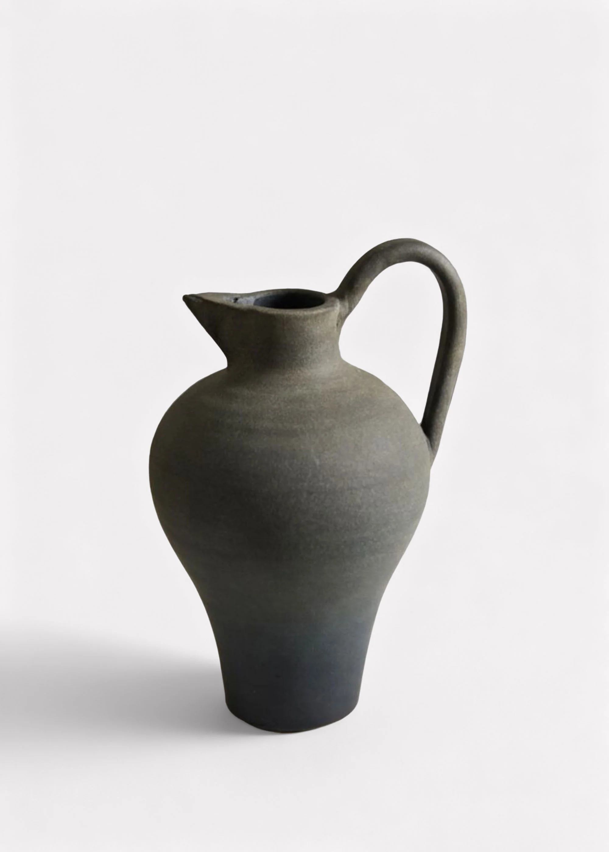 Handmade Terra Cotta Pitcher Vase with Handle in Aged Black - 11.75"