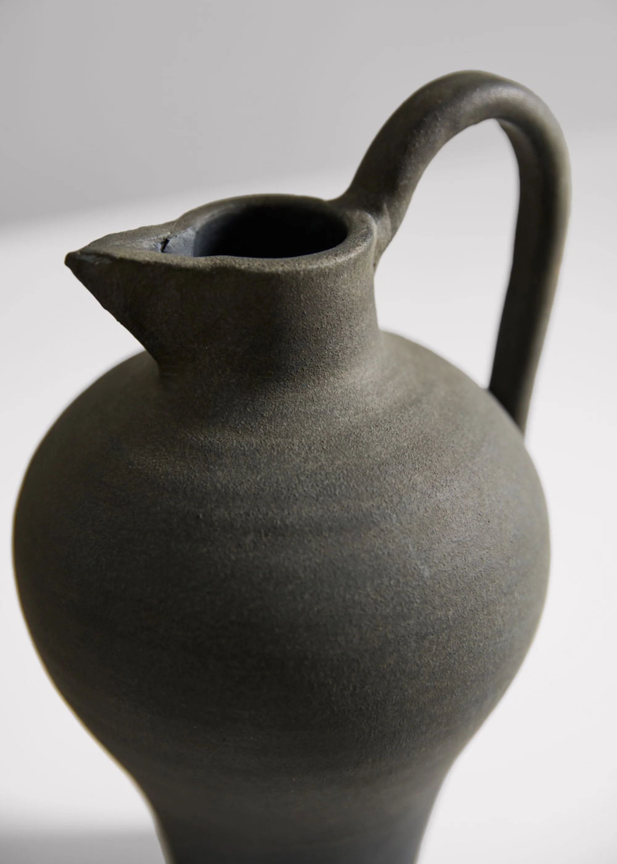 Handmade Terra Cotta Pitcher Vase with Handle in Aged Black - 11.75" - Image 2