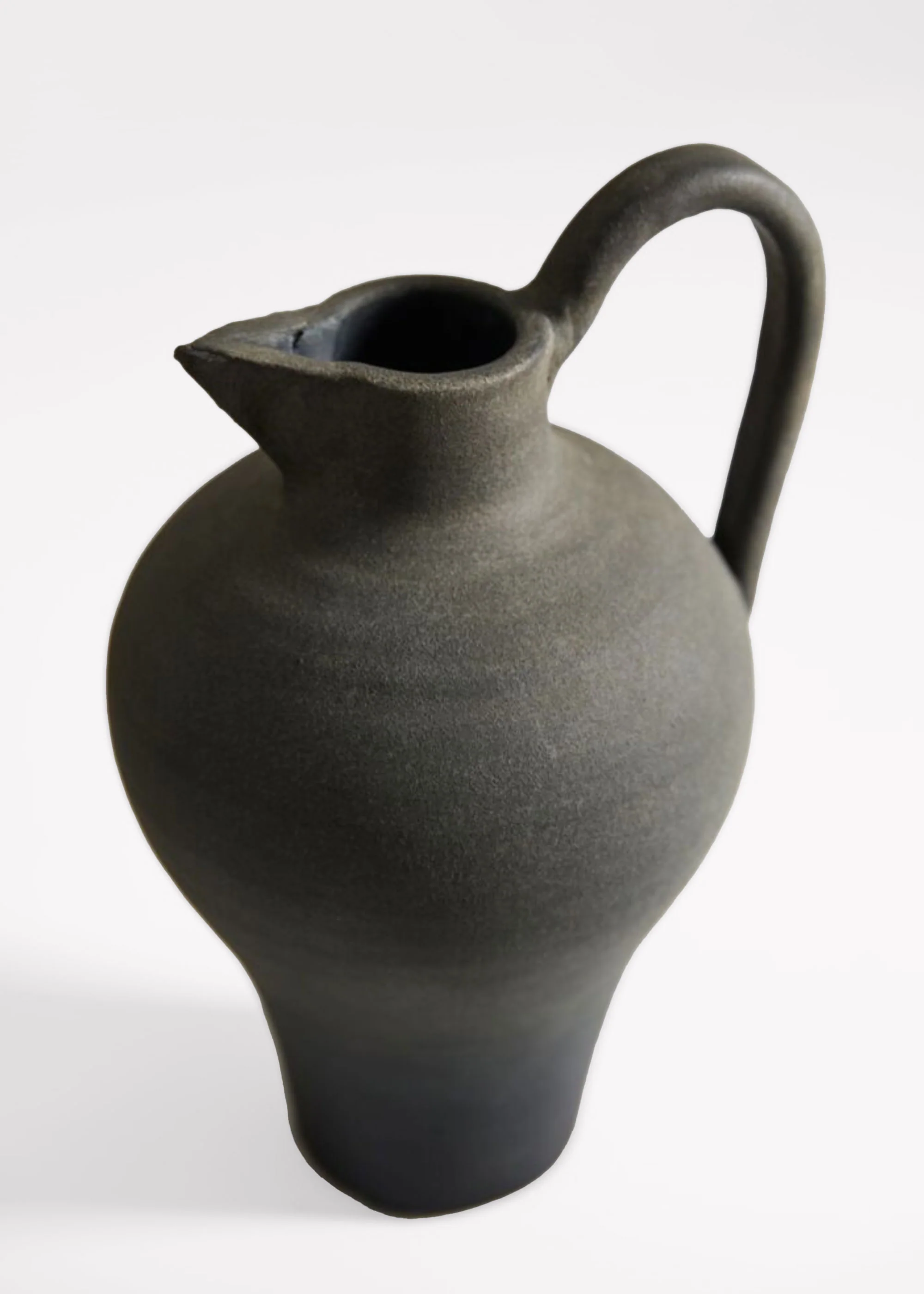 Handmade Terra Cotta Pitcher Vase with Handle in Aged Black - 11.75" - Image 4