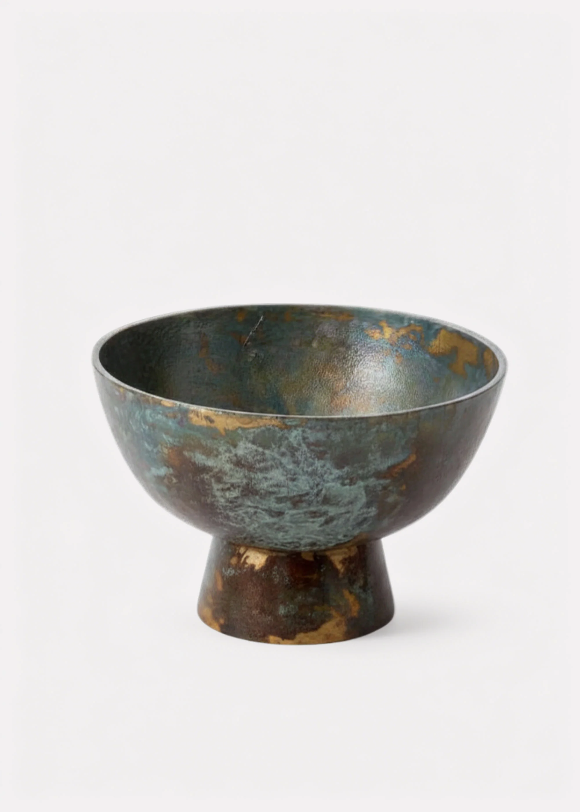 Antique Gold and Charcoal Metal Compote in Patina Finish - 9" Wide