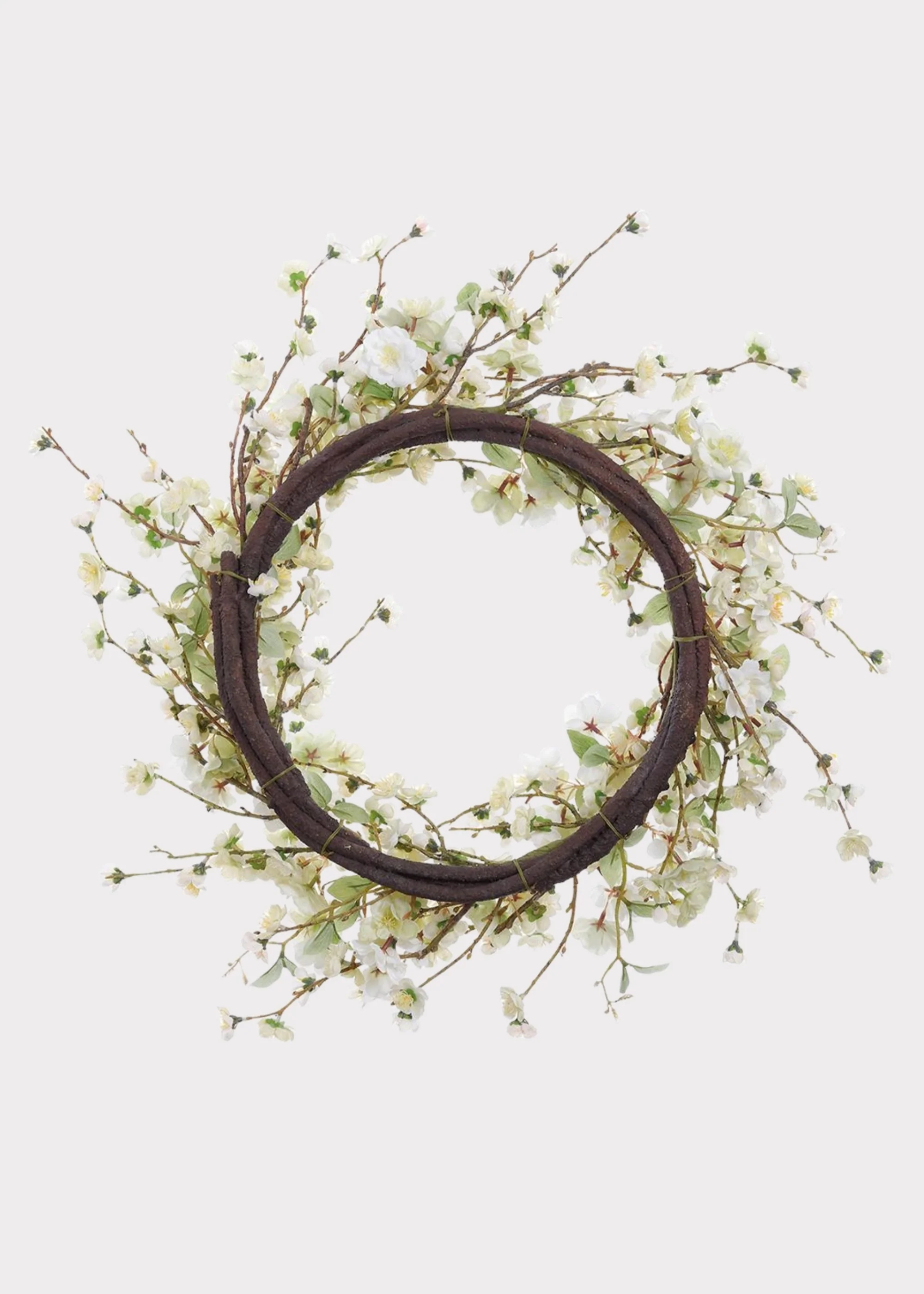 Artificial Wispy Cherry Blossom Flower Wreath in Cream Green - 24" - Image 2