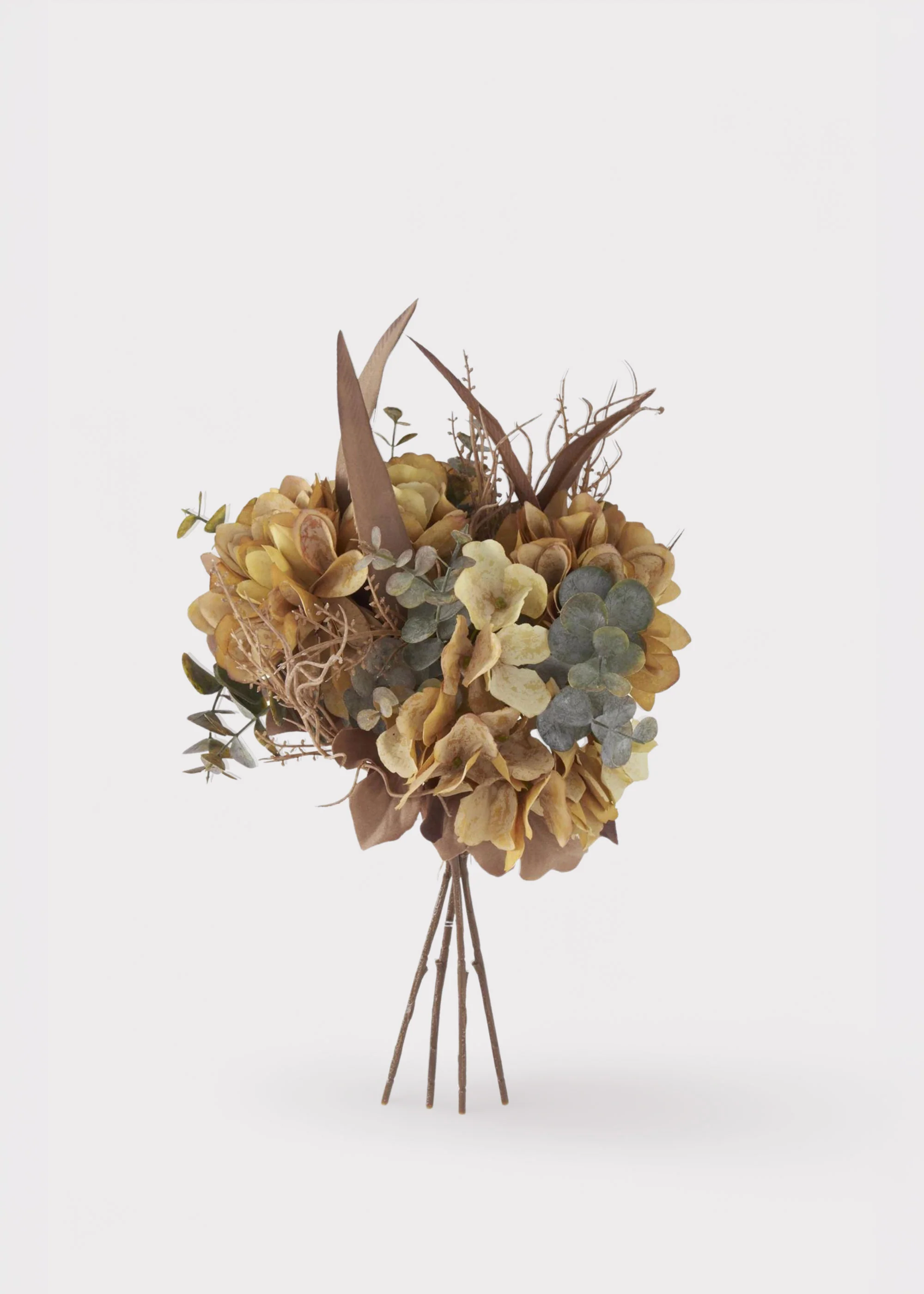 Artificial Dried Look Hydrangea Flower Bundle in Fall Hues - 14"