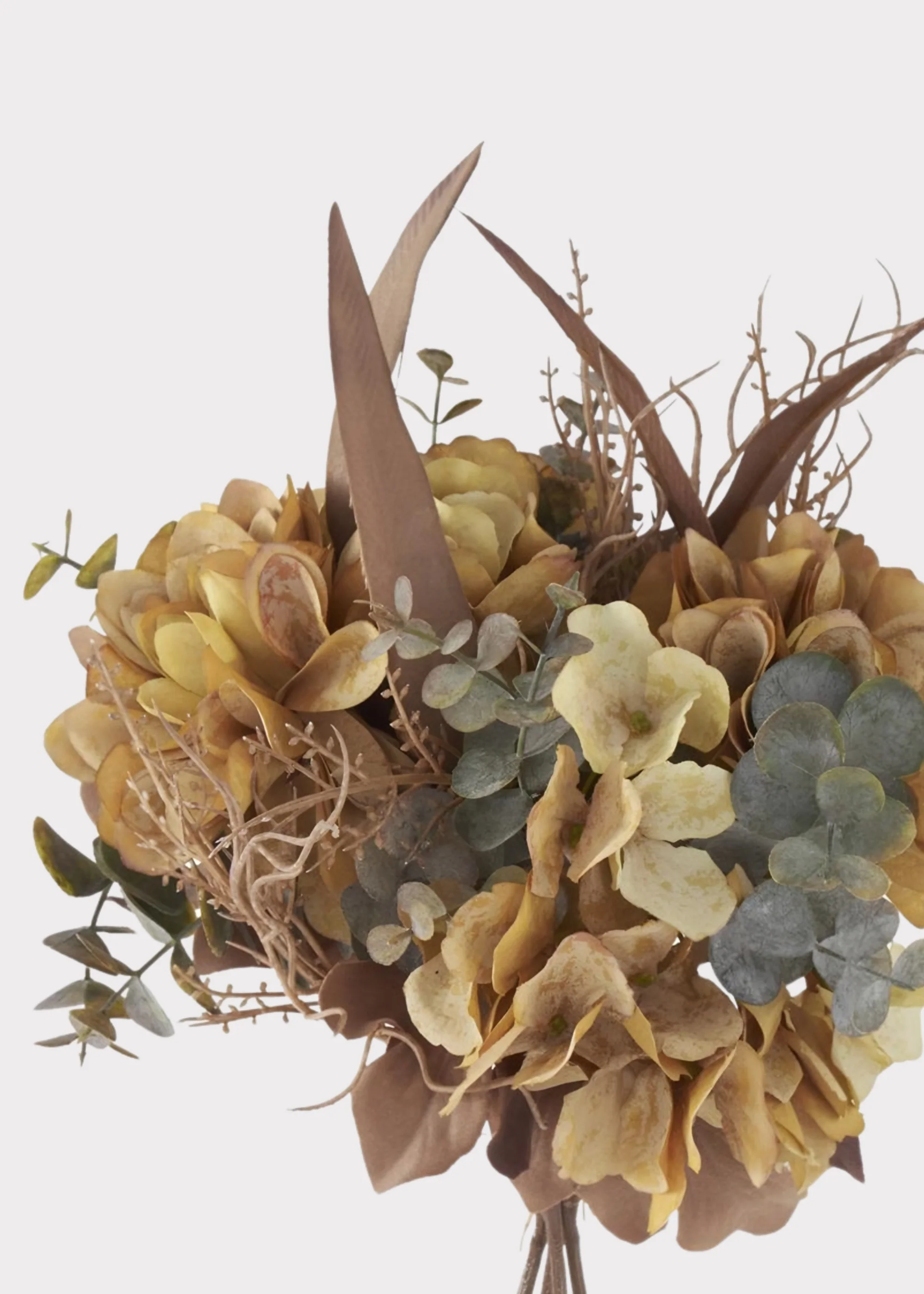 Artificial Dried Look Hydrangea Flower Bundle in Fall Hues - 14" - Image 2
