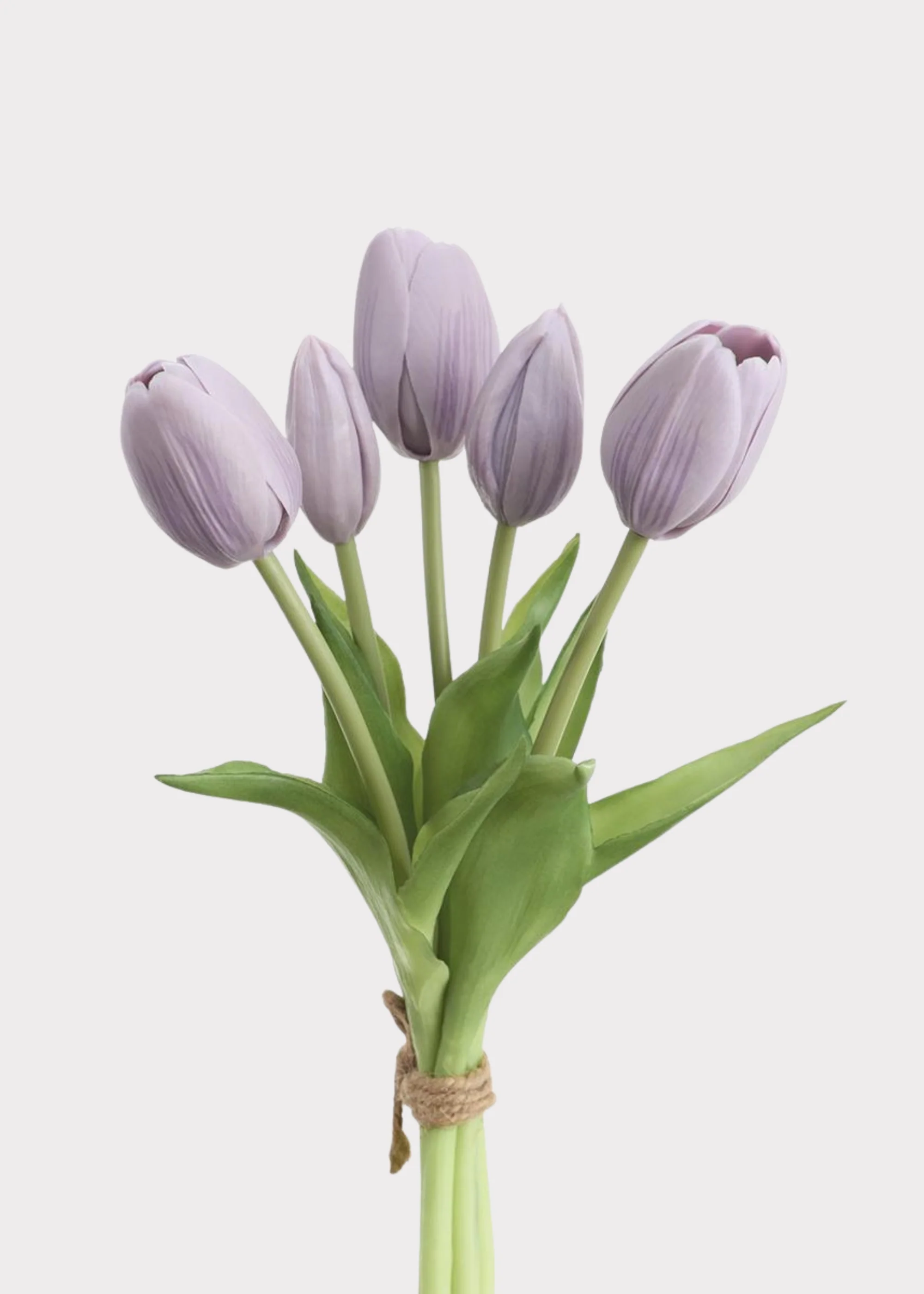Artificial Flower Bundle of 5 Lavender Real Touch Tulips - 10"