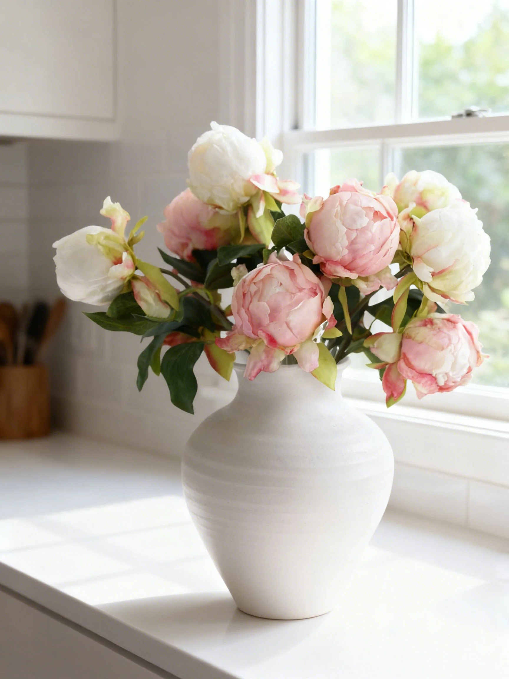 Artificial Flower Peony Bud in Cream - 18" - Image 2