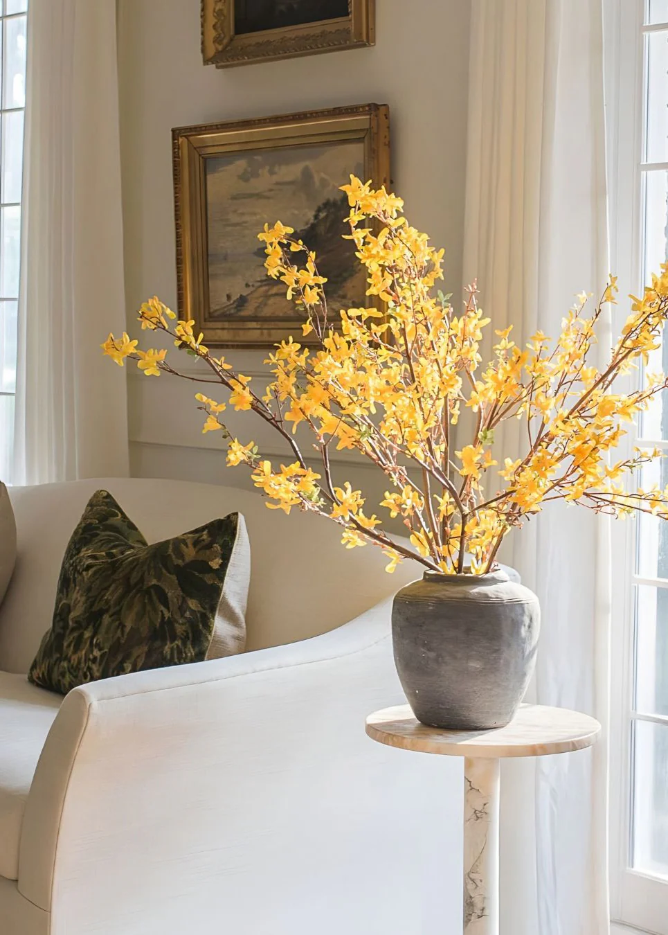 Artificial Forsythia Flower Branch in Golden Yellow - 45" - Image 2