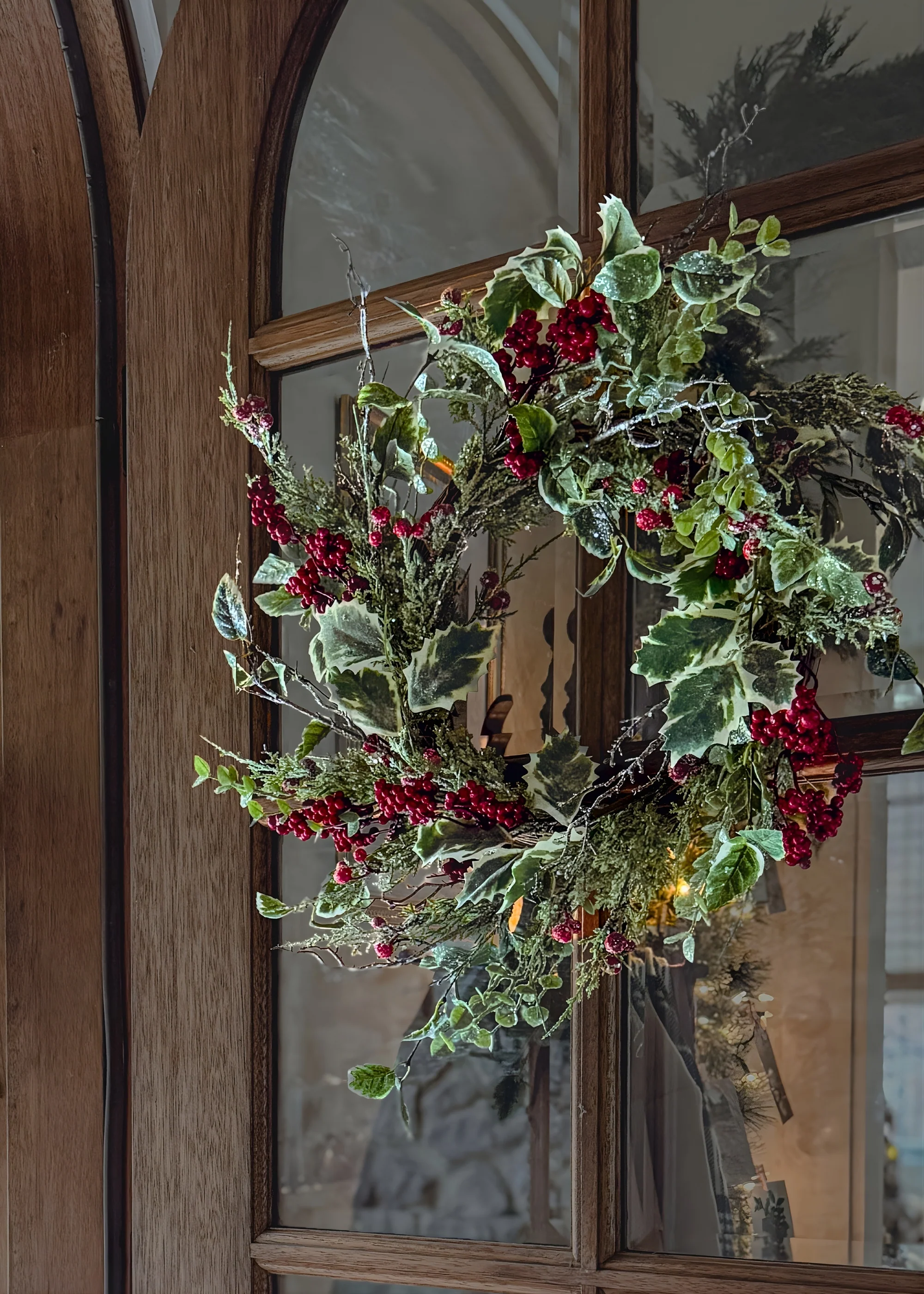 Winter Frost Holly and Red Berry Holiday Wreath - 24" - Image 2