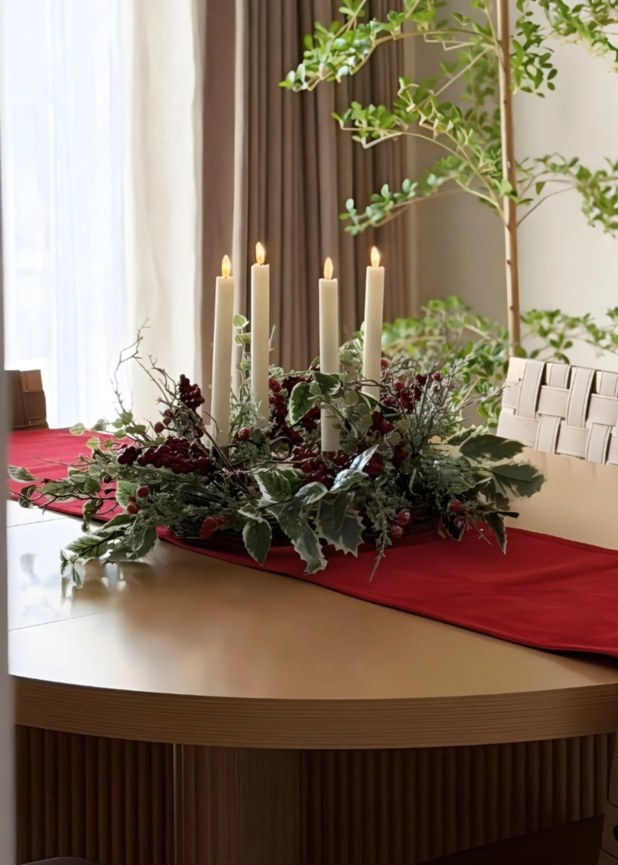 Winter Frost Holly and Red Berry Holiday Wreath - 24" - Image 5