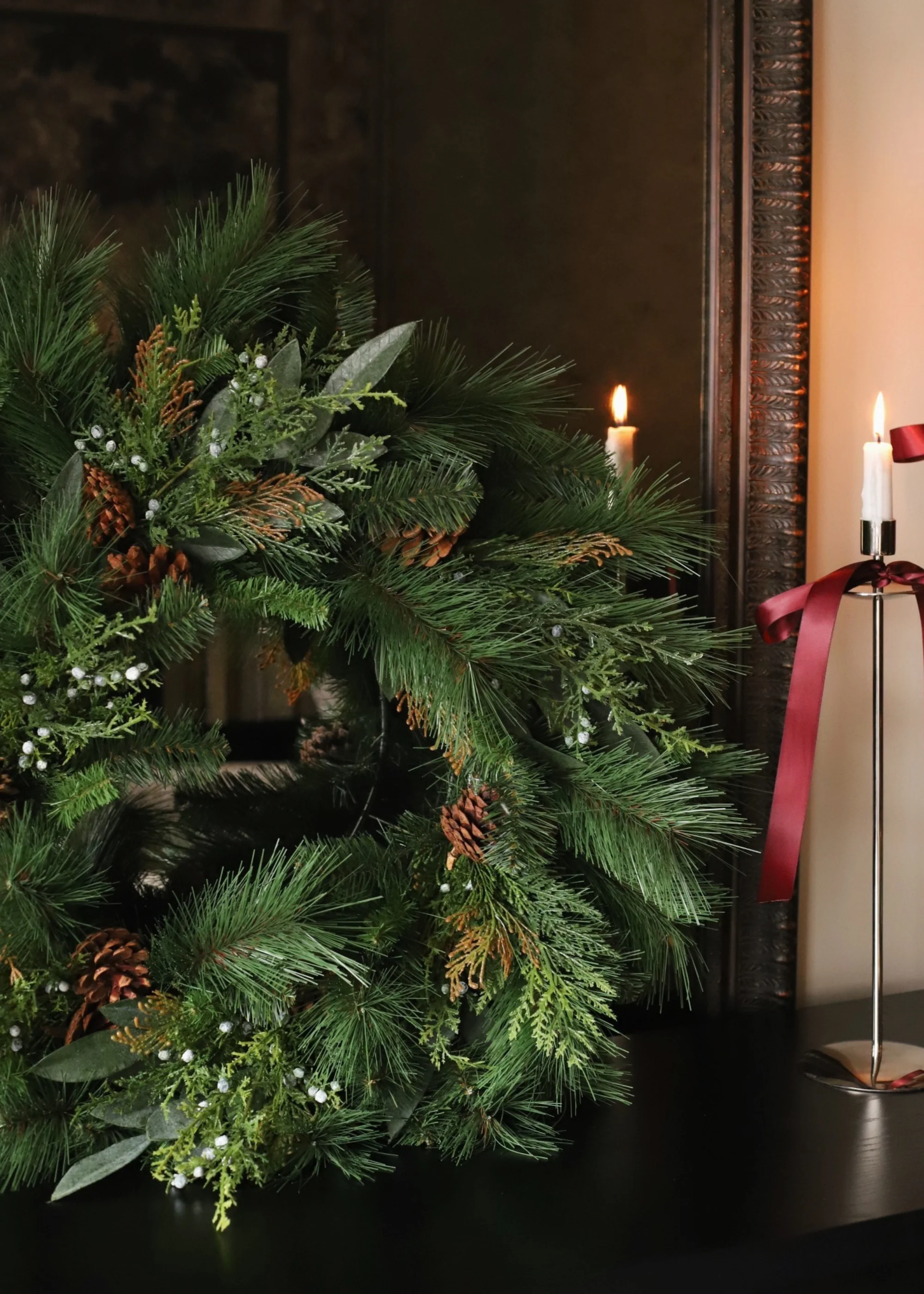 Artificial Juniper and Cedar Winter Wreath with Cones - 30" - Image 4
