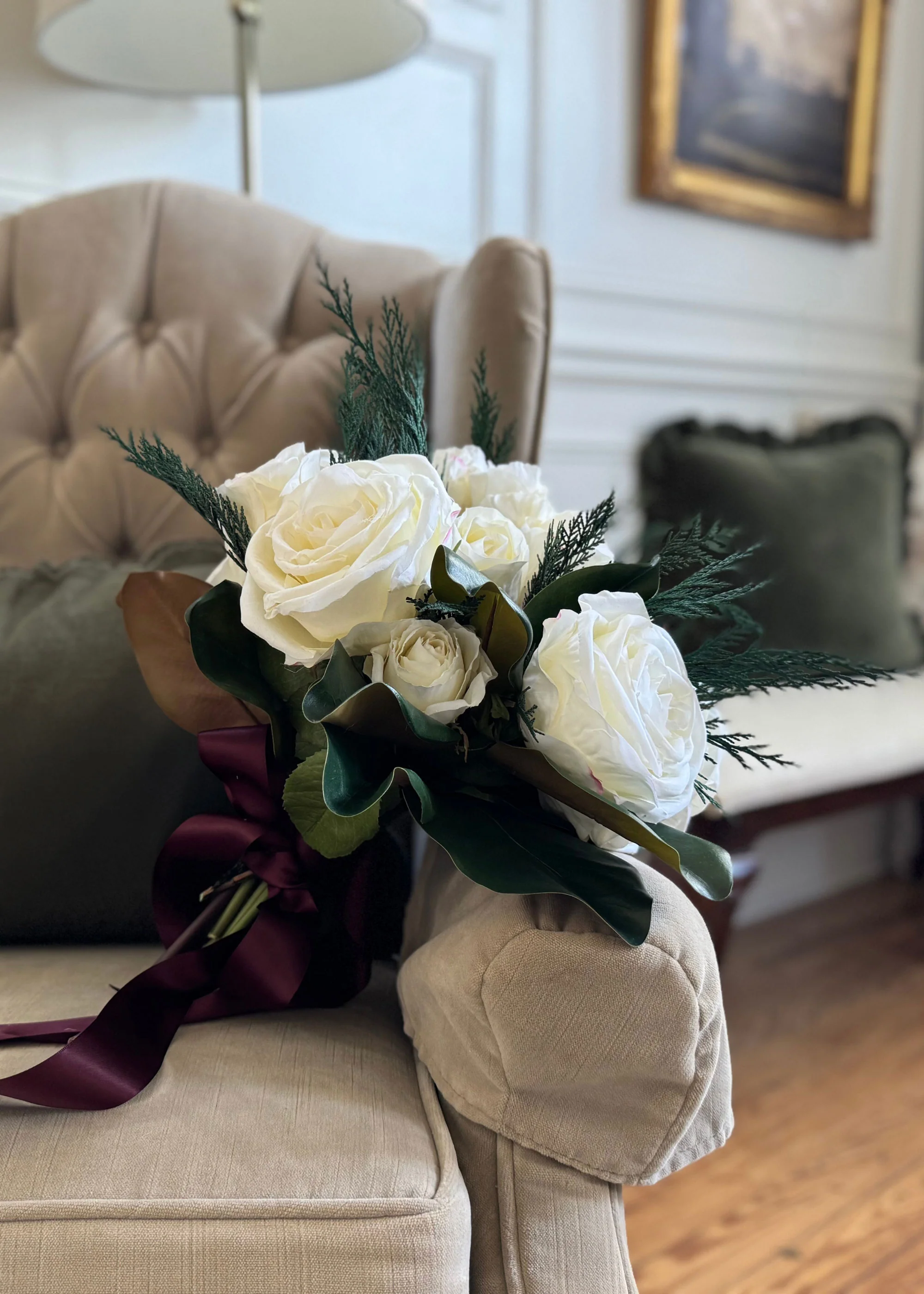 Premium Faux-Ever Rose Bouquet in Cream - 12" - Image 4