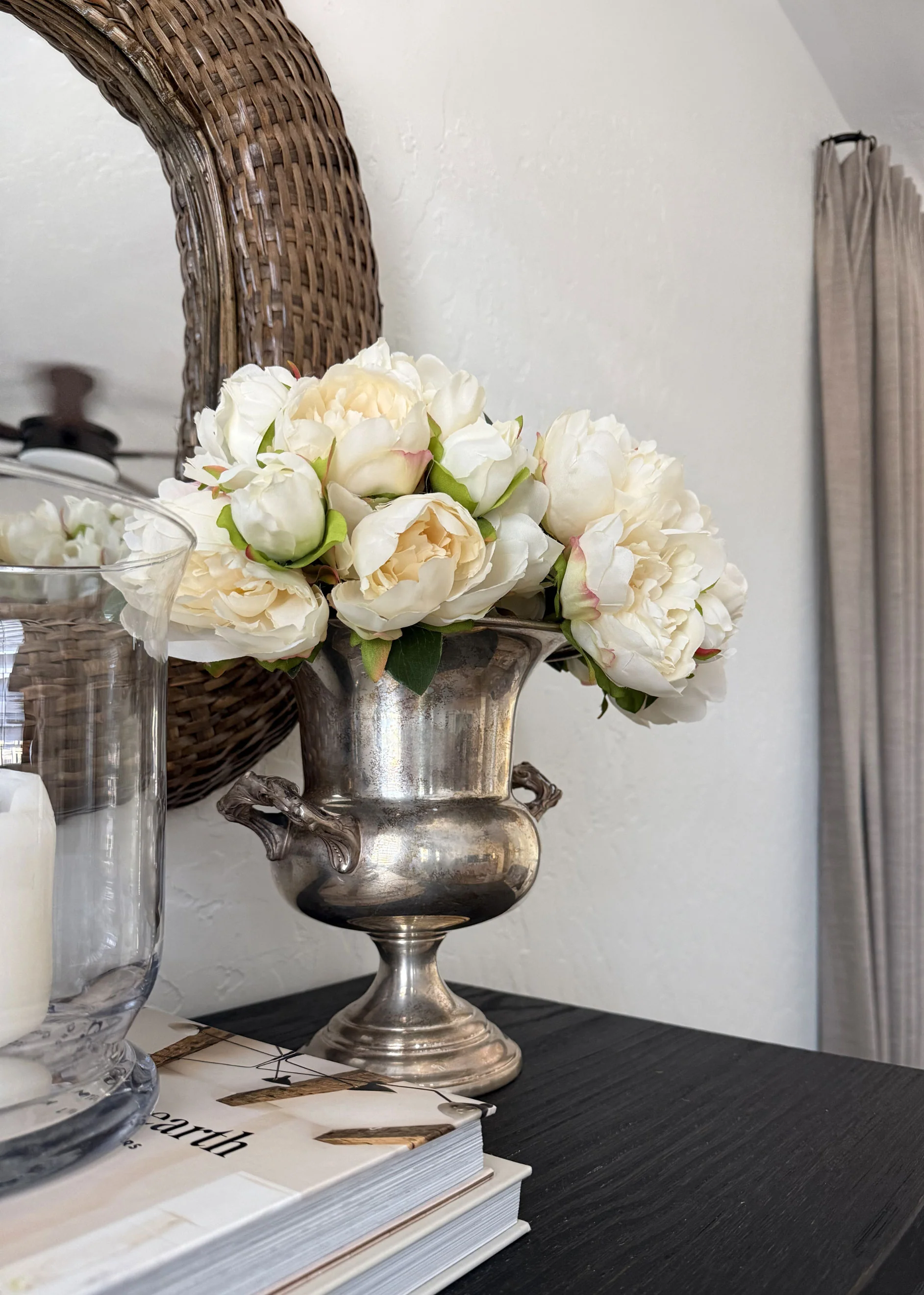 Artificial Peony Flower Bouquet in Cream - 9" - Image 2