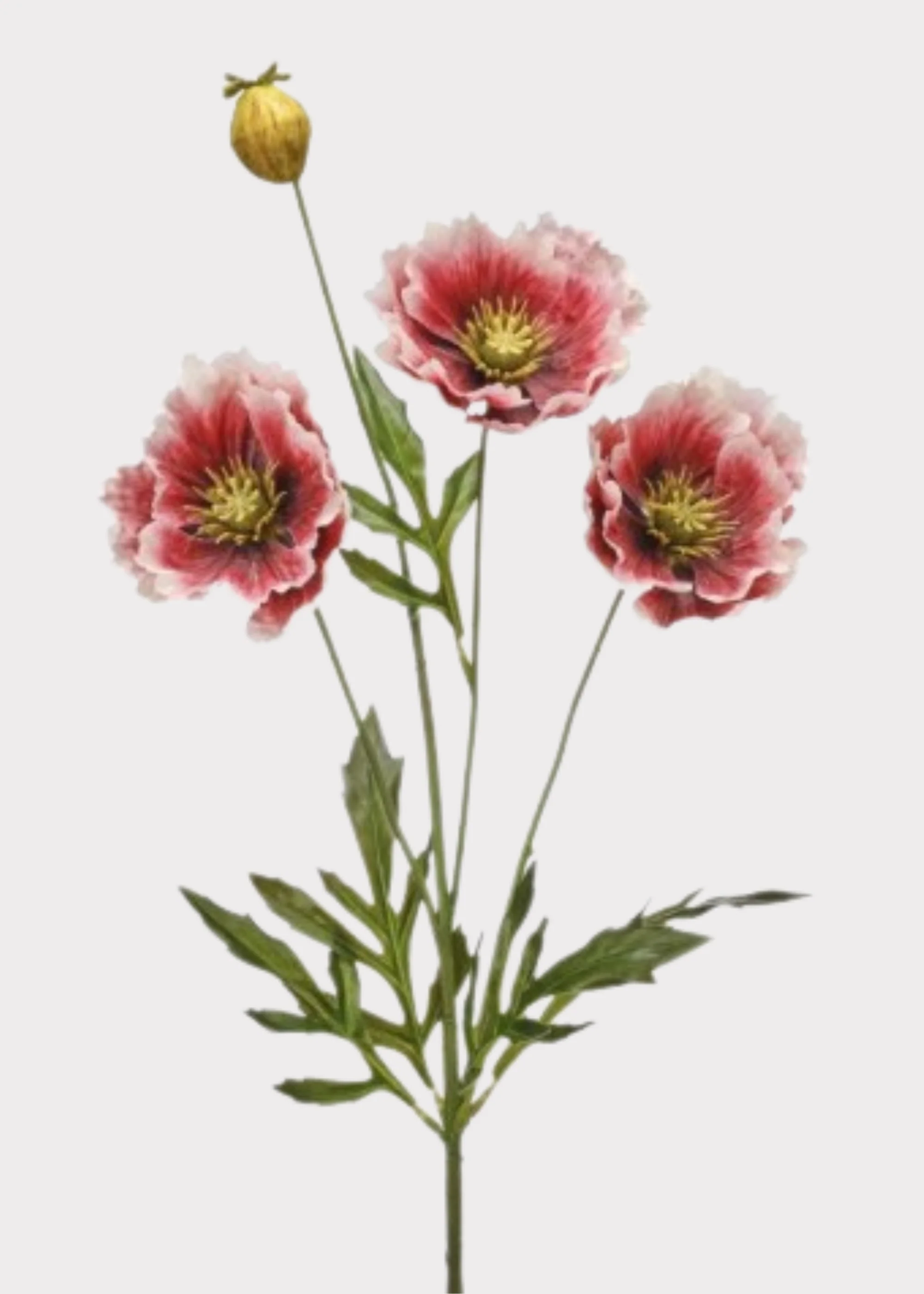 Artificial Poppy Flower Spray in Dark Pink Cream - 27"