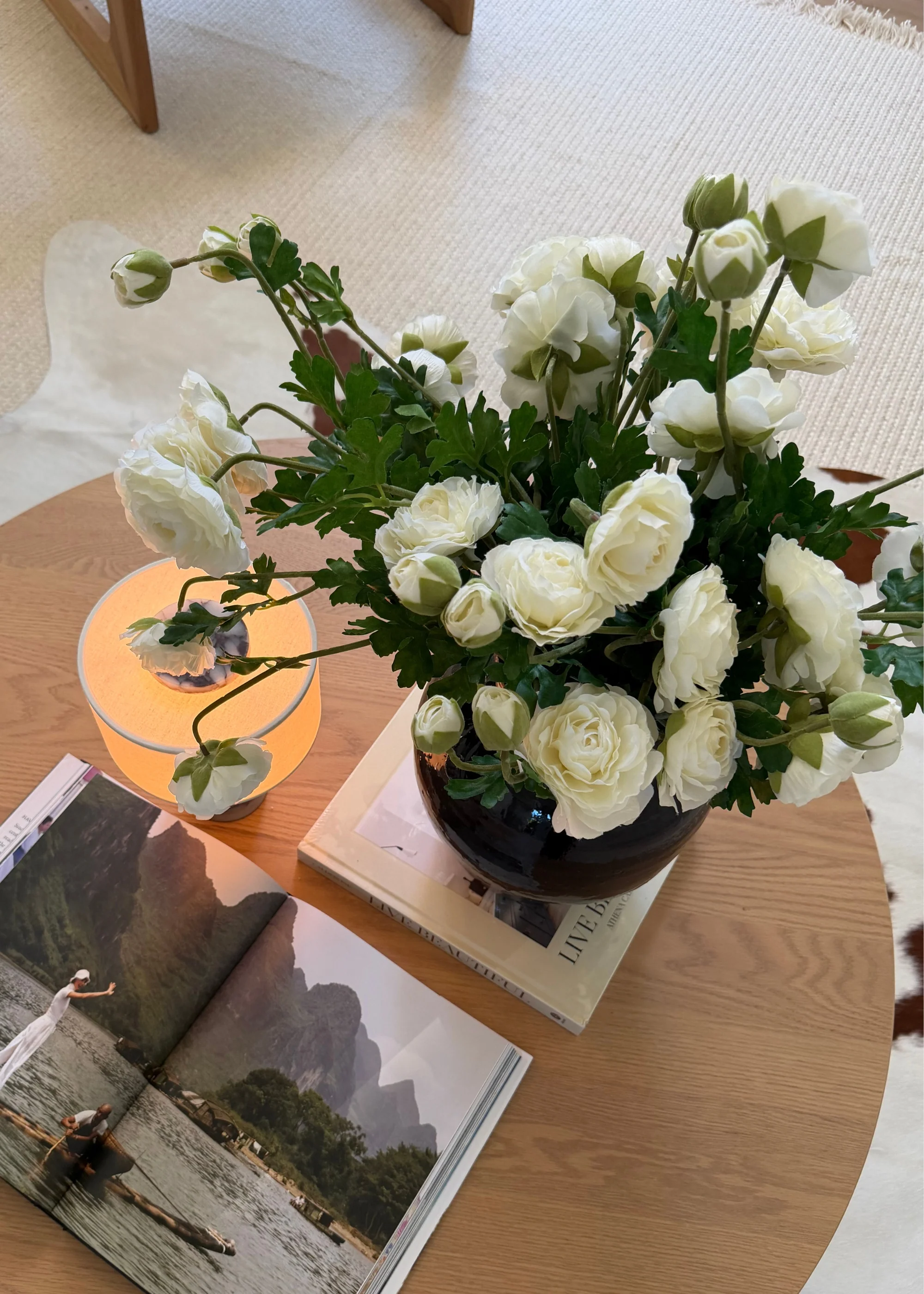 Artificial Ranunculus Flower Bush in Cream - 19" - Image 2