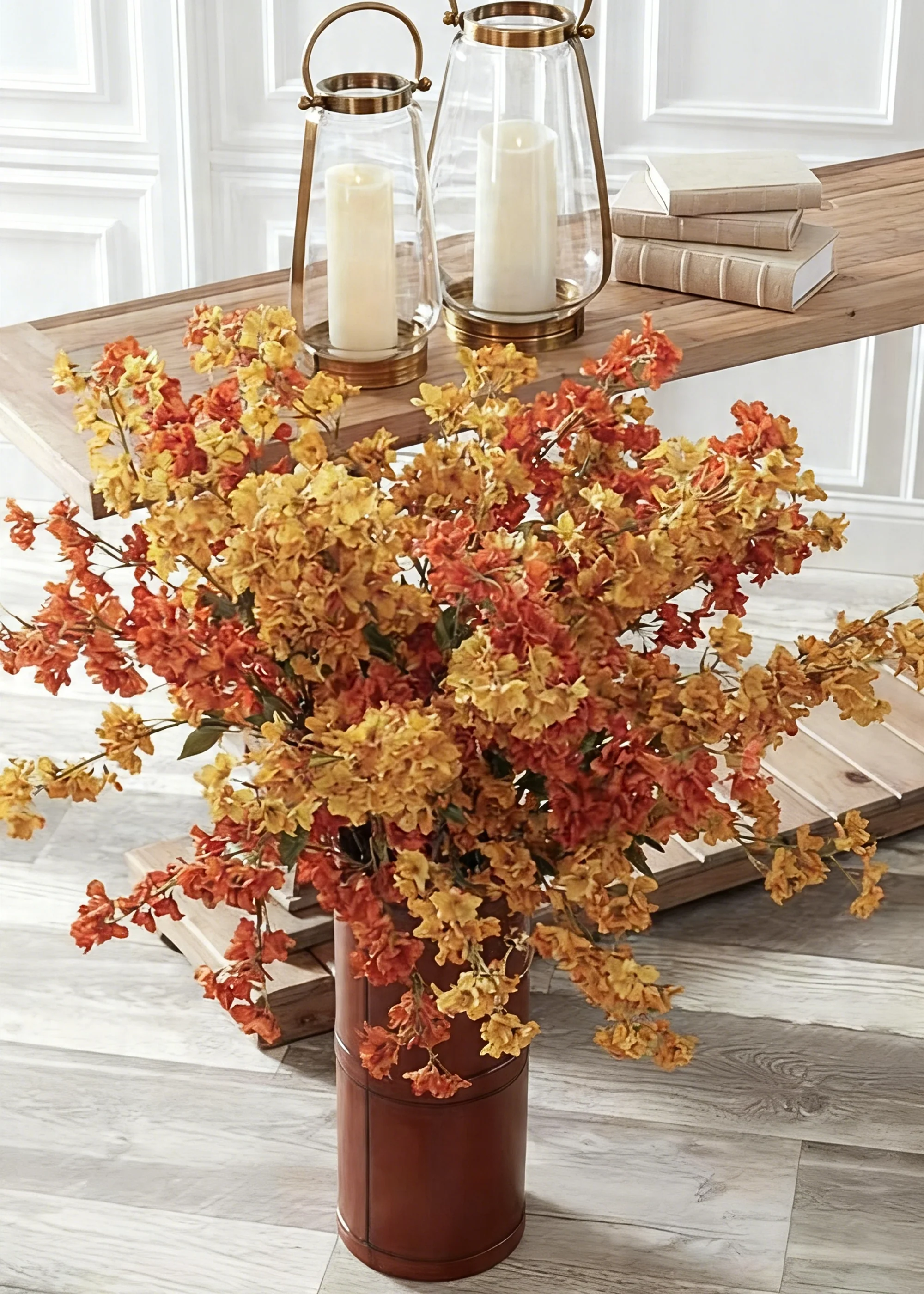 Autumn Fake Cherry Blossom Branch in Golden Yellow - 42" - Image 3