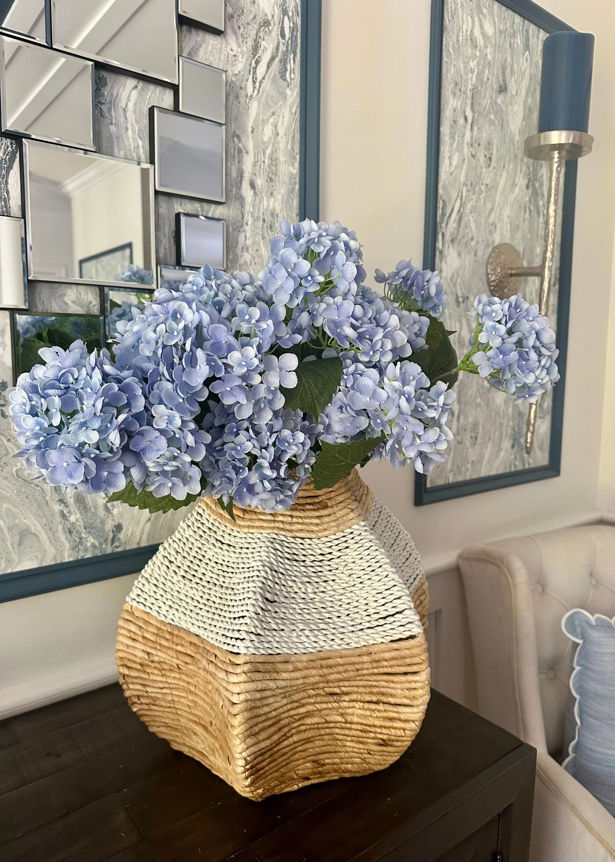 Blue Blooming Artificial Hydrangea Bush - 22" - Image 3