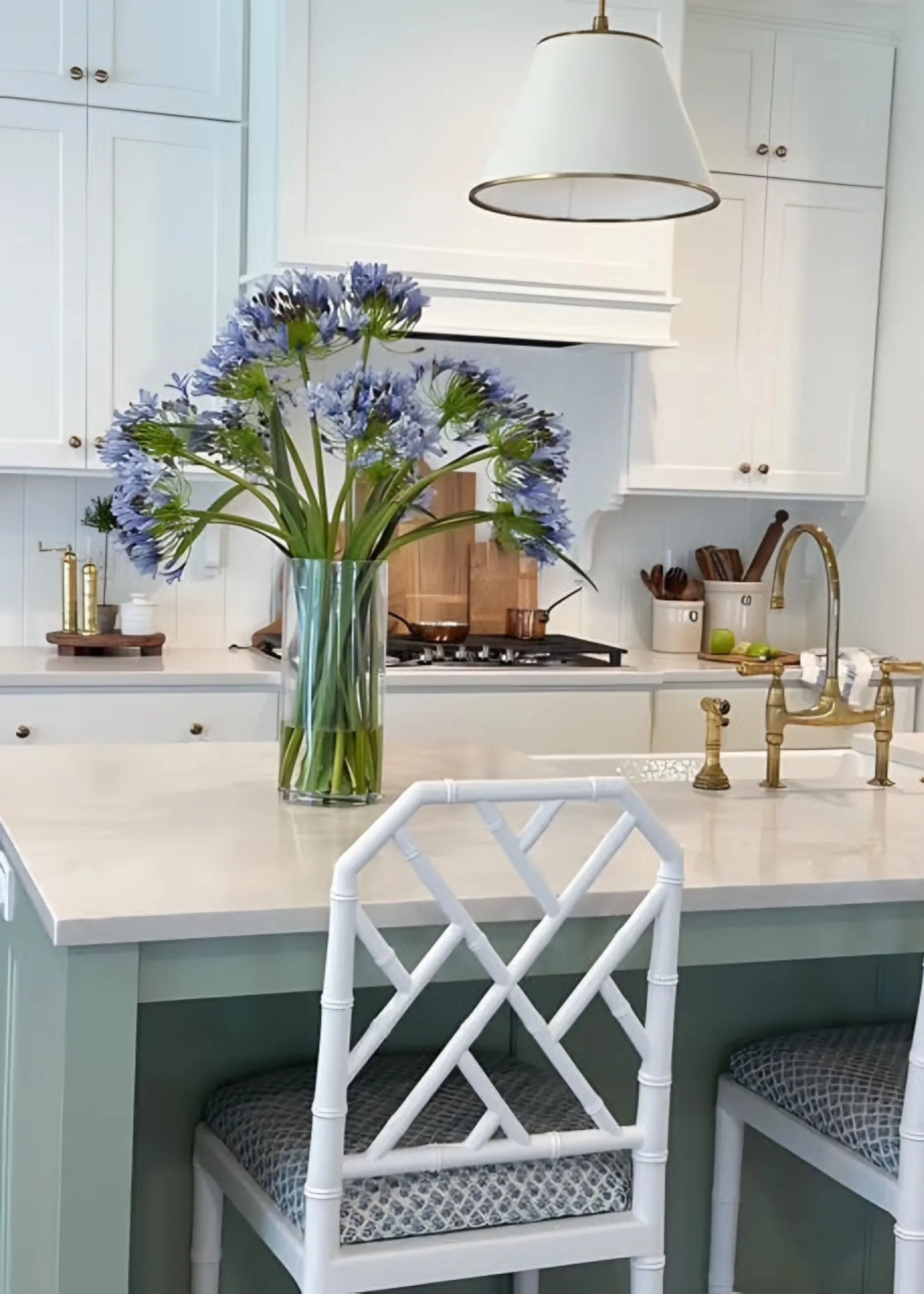 SALE - Blue Faux Agapanthus Flower Arrangement in Glass Vase - 31" - Image 3