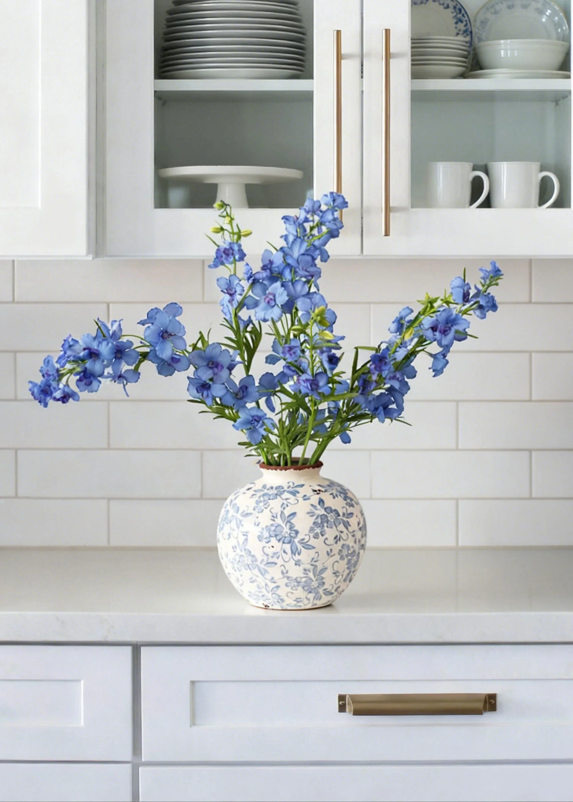 Blue Artificial Blooming Delphinium Flower - 39"