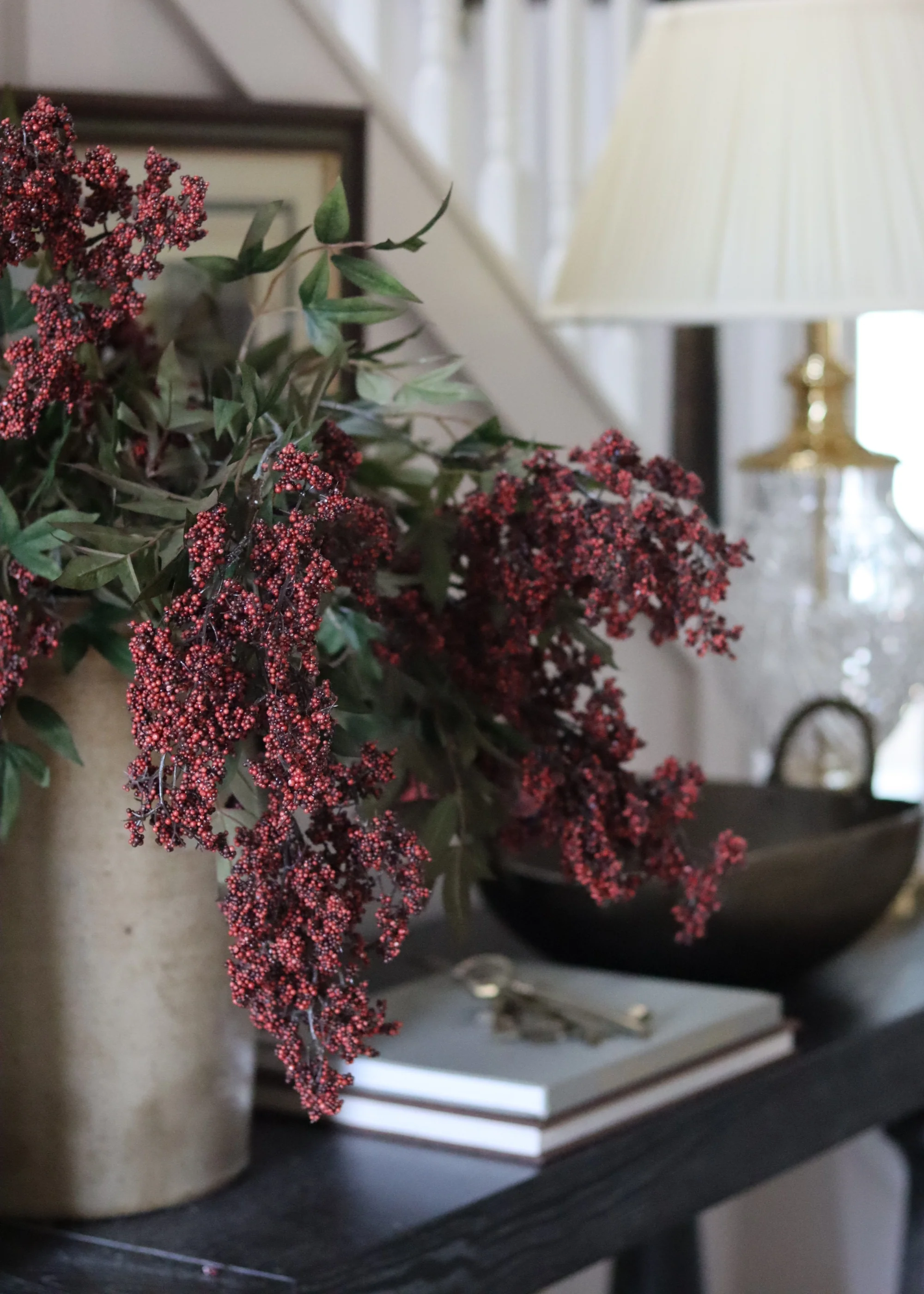 Burgundy Fake Hanging Nandina Berry Branch - 45" - Image 3