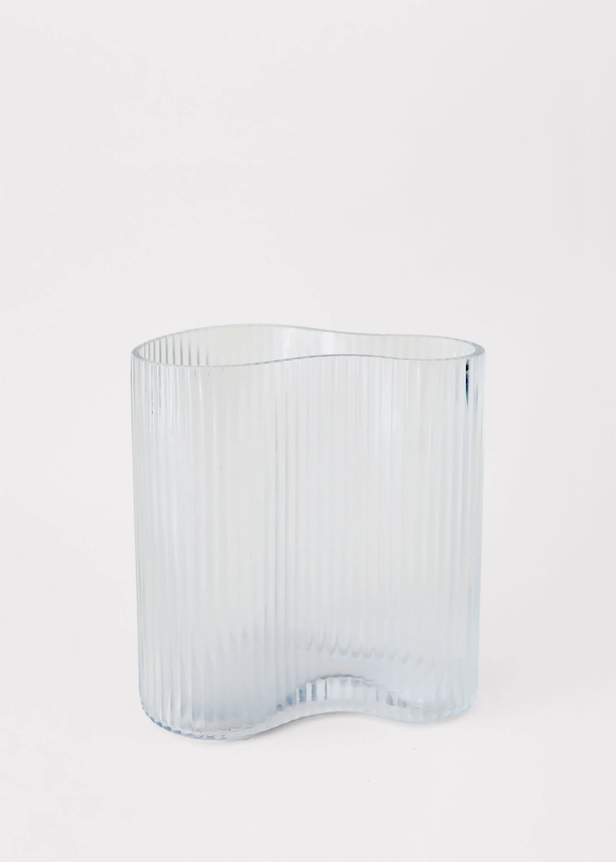 Clear Glass Ridged Asymmetrical Vase - 7.75" - Image 3