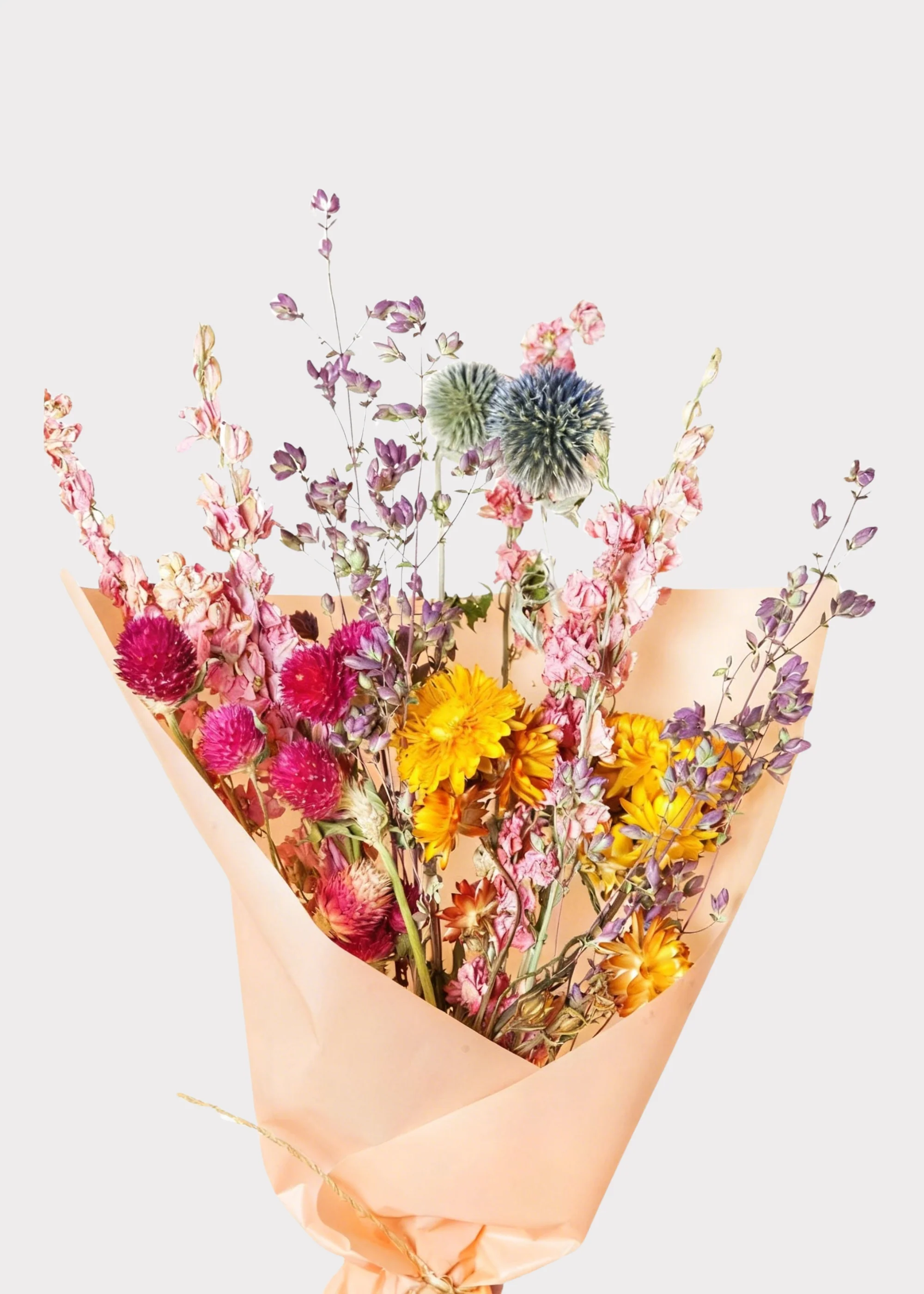 Colorful Pink and Yellow Small Dried Flower Bouquet - 12"