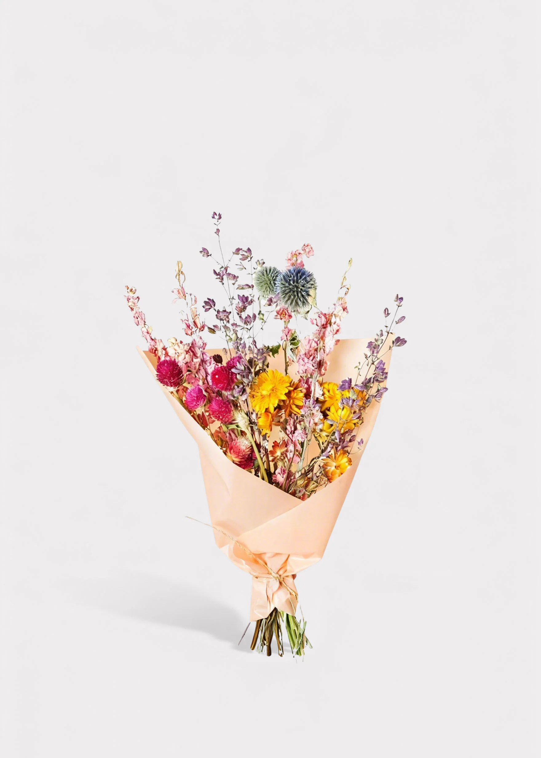 Colorful Pink and Yellow Small Dried Flower Bouquet - 12" - Image 3