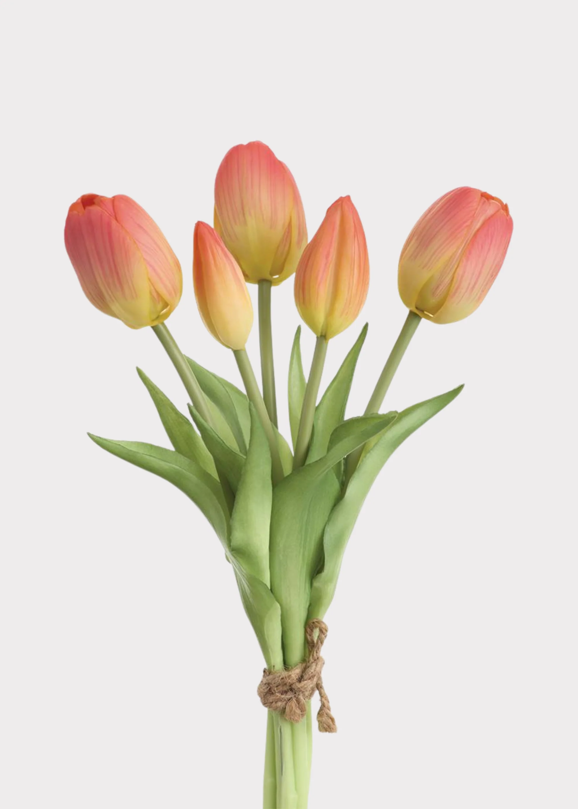 Coral Real Touch Tulip Artificial Flower Bundle of 5 - 10"