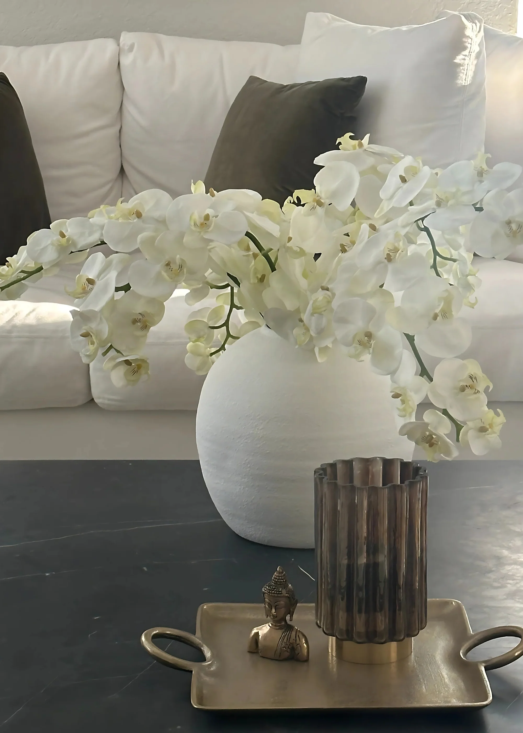 White Cream Artificial Phalaenopsis Orchids - 39" - Image 3