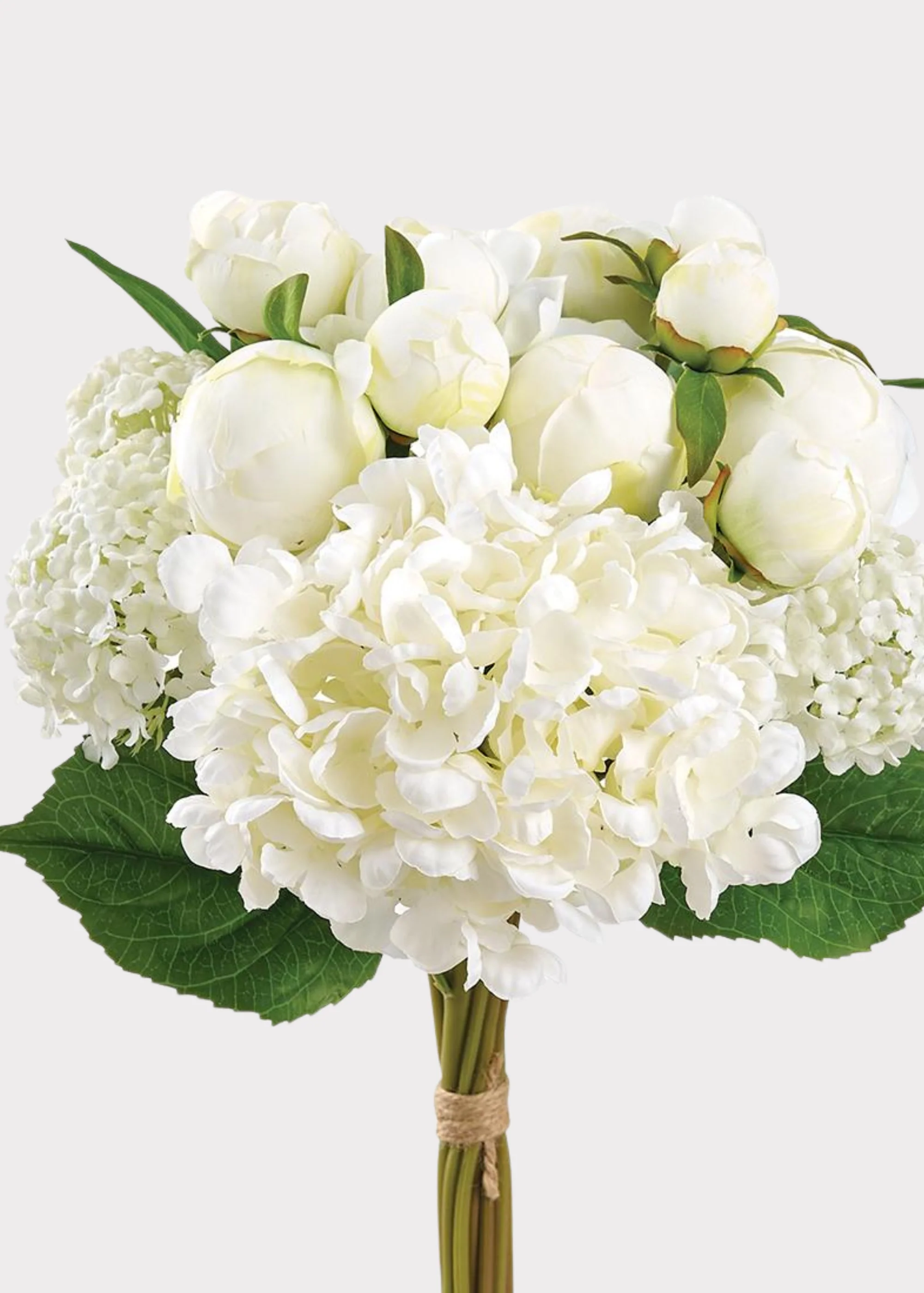 Cream Fake Hydrangea Snowball and Ranunculus Flower Bouquet - 17" - Image 2