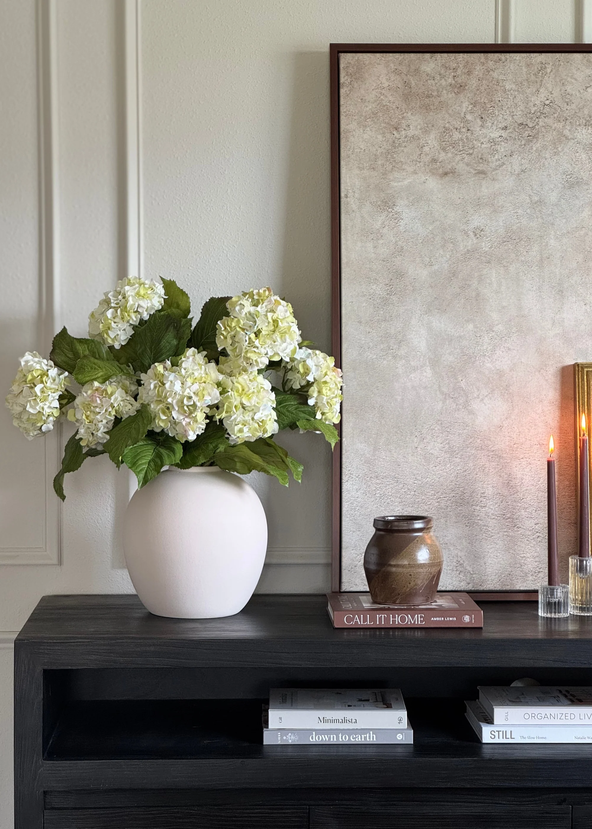 Cream Green Artificial Hydrangea Branch - 36" - Image 4