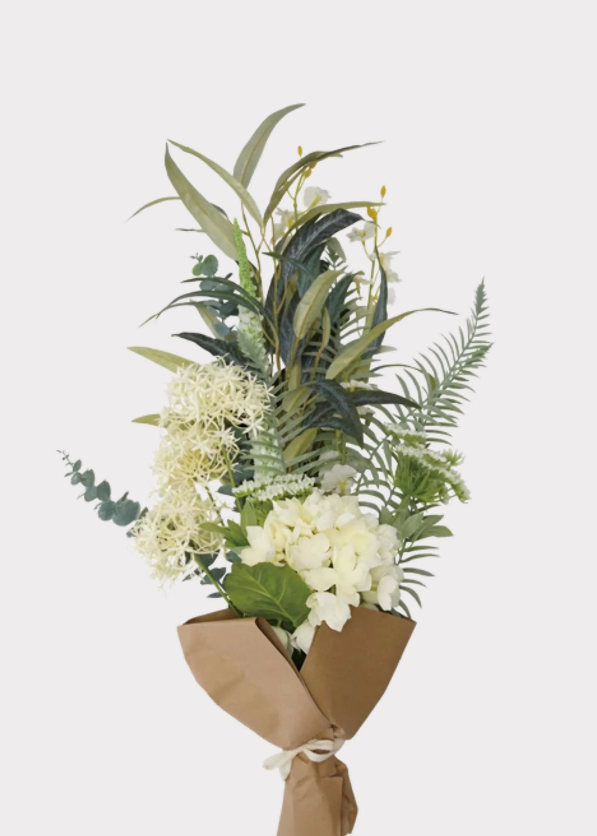 Cream Green Large Fake Mixed Flower and Leaf Bouquet - 40"