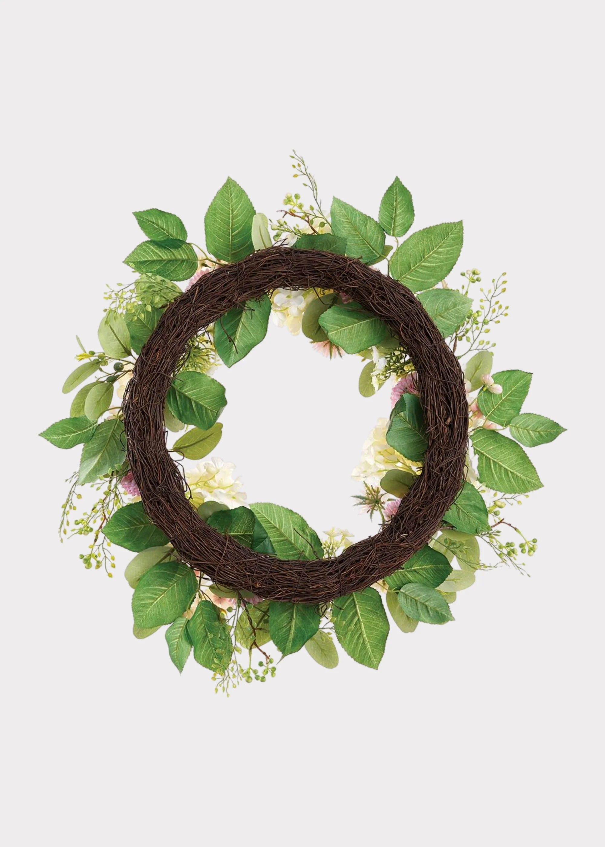 Dahlia and Hydrangea Fake Flower Wreath in Pink Cream - 24" - Image 3