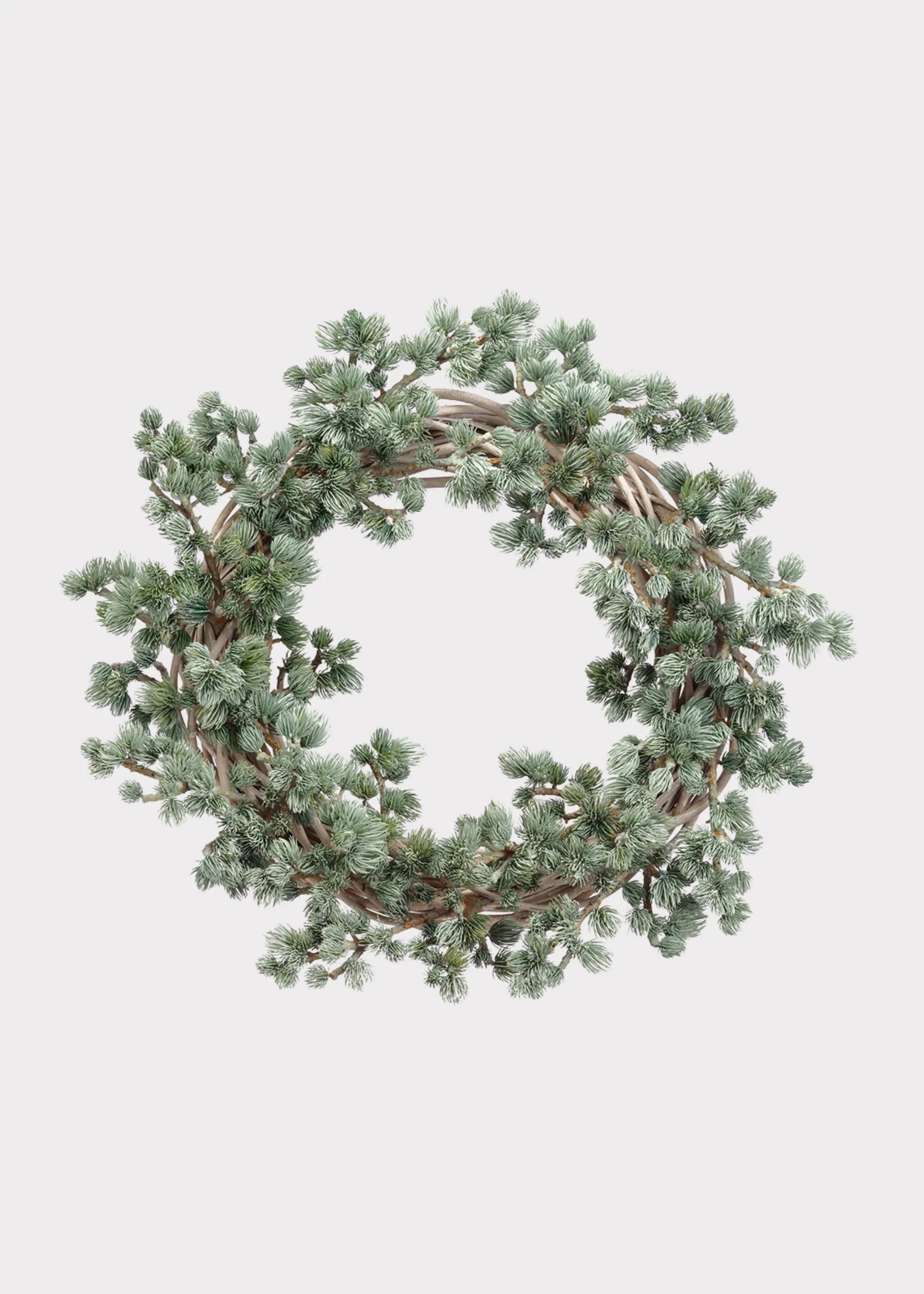 Deluxe Artificial Ming Pine Winter Wreath in Frosted Green - 26"