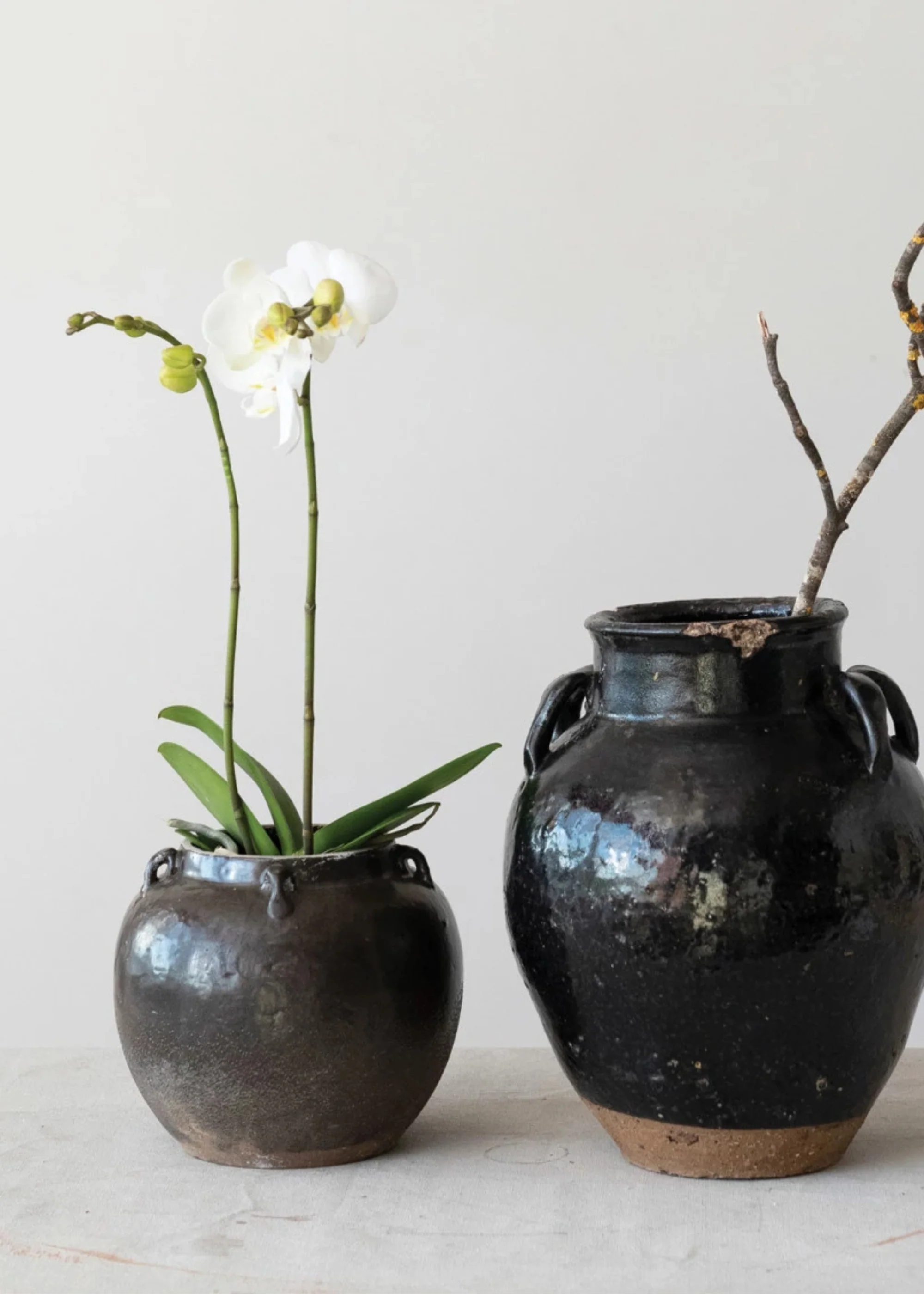 Distressed Clay Round Jar Vase in Dark Brown Black Hue - 6.75" - Image 5