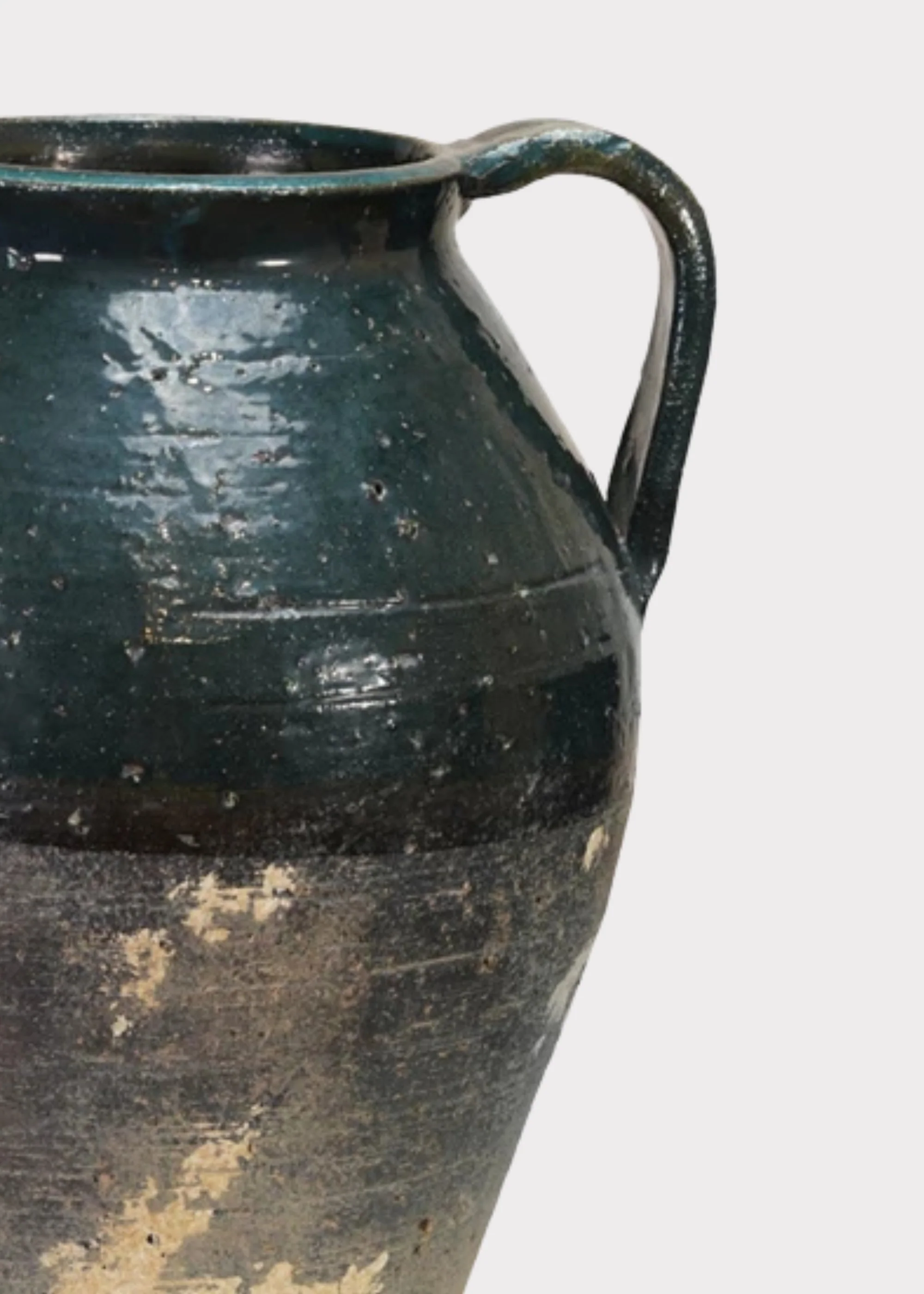 Distressed Terra Cotta Pitcher Vase in Blue Glaze - 11.25" - Image 3
