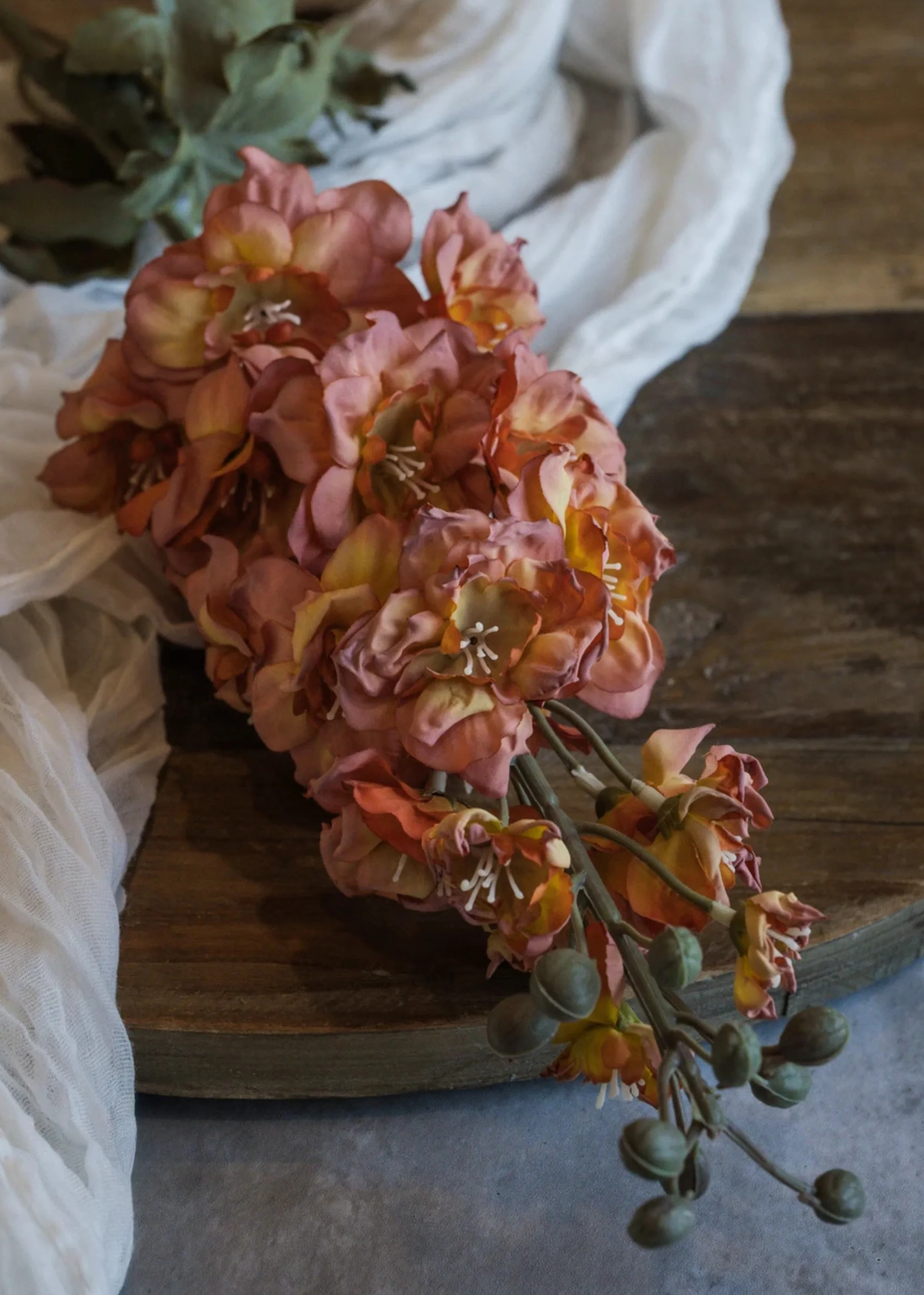 Artificial Larkspur Flower in Orange and Pink - 31.5" - Image 3