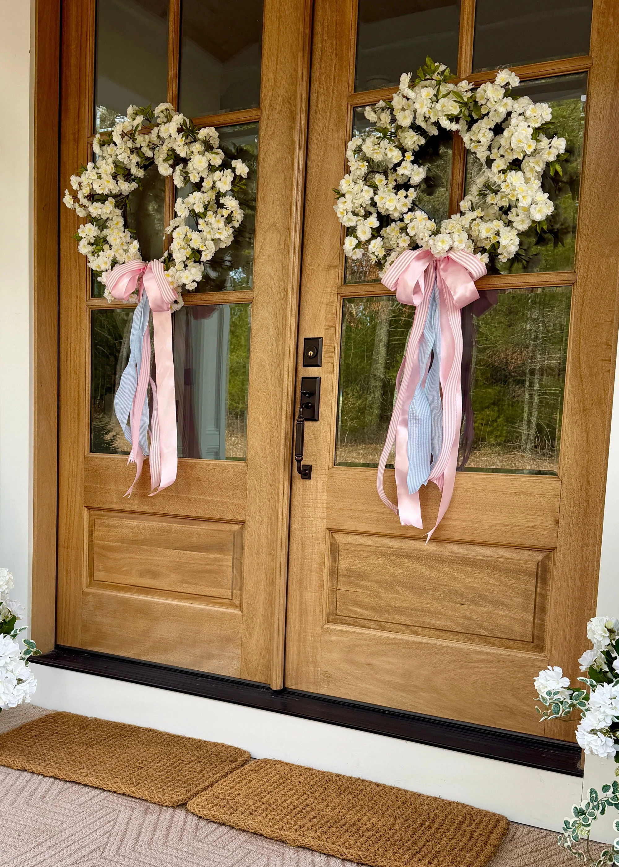 Fake Cherry Blossom Wreath in White - 24" - Image 5
