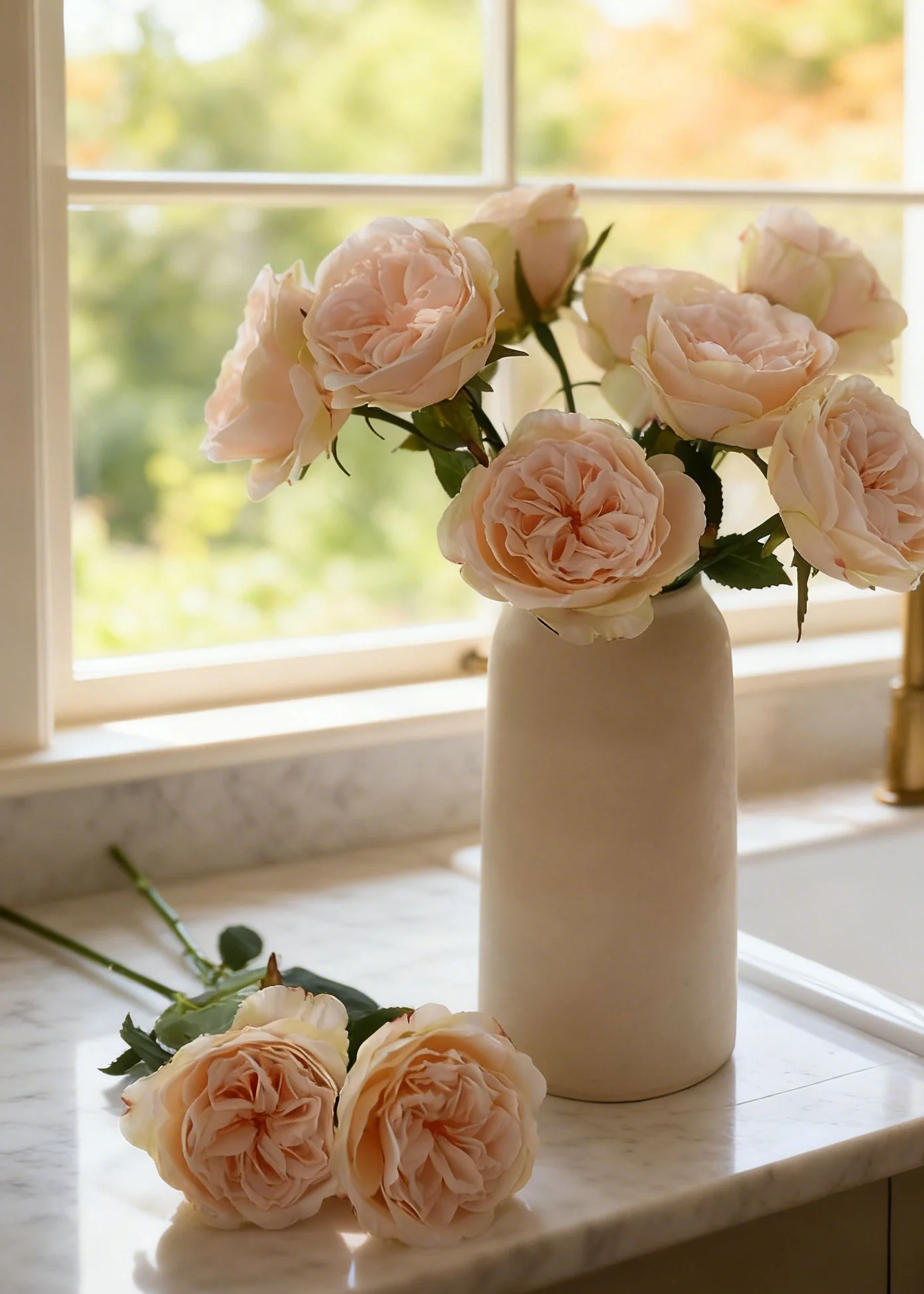 Fake English Cabbage Rose in Pink Apricot - 20.5" - Image 2