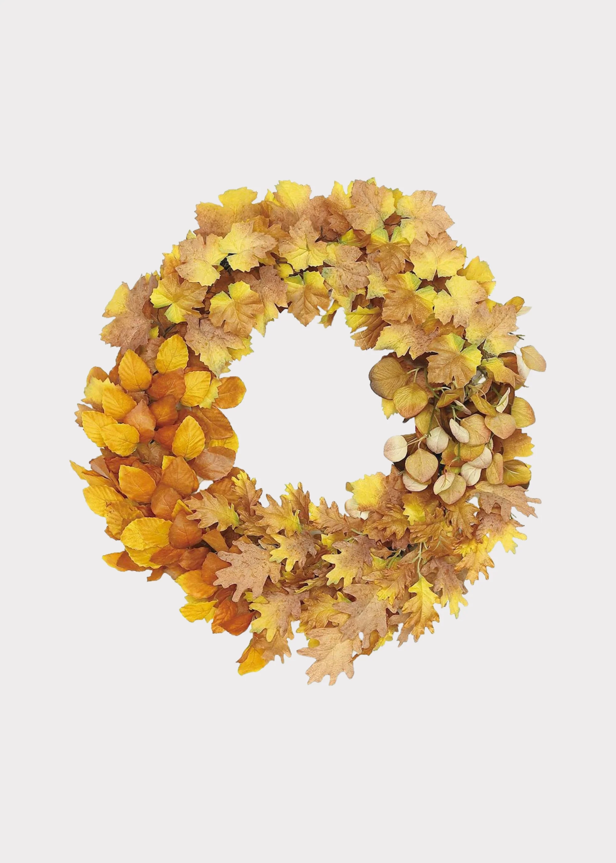 Fake Fall Oak Leaf Wreath in Warm Autumn Orange and Brown - 26"
