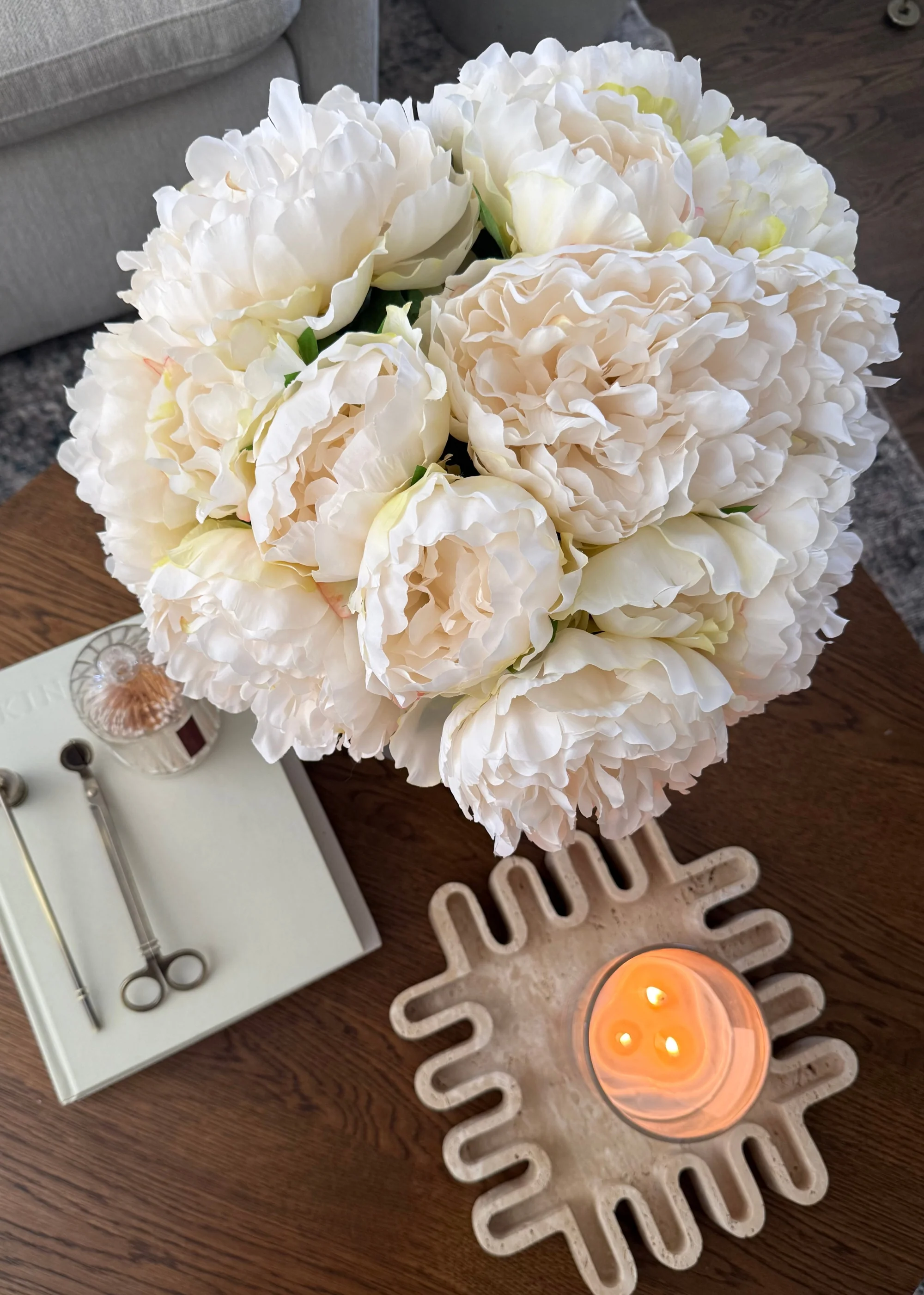 Fake Flower Bundle of 5 Peonies in Cream - 15" - Image 3