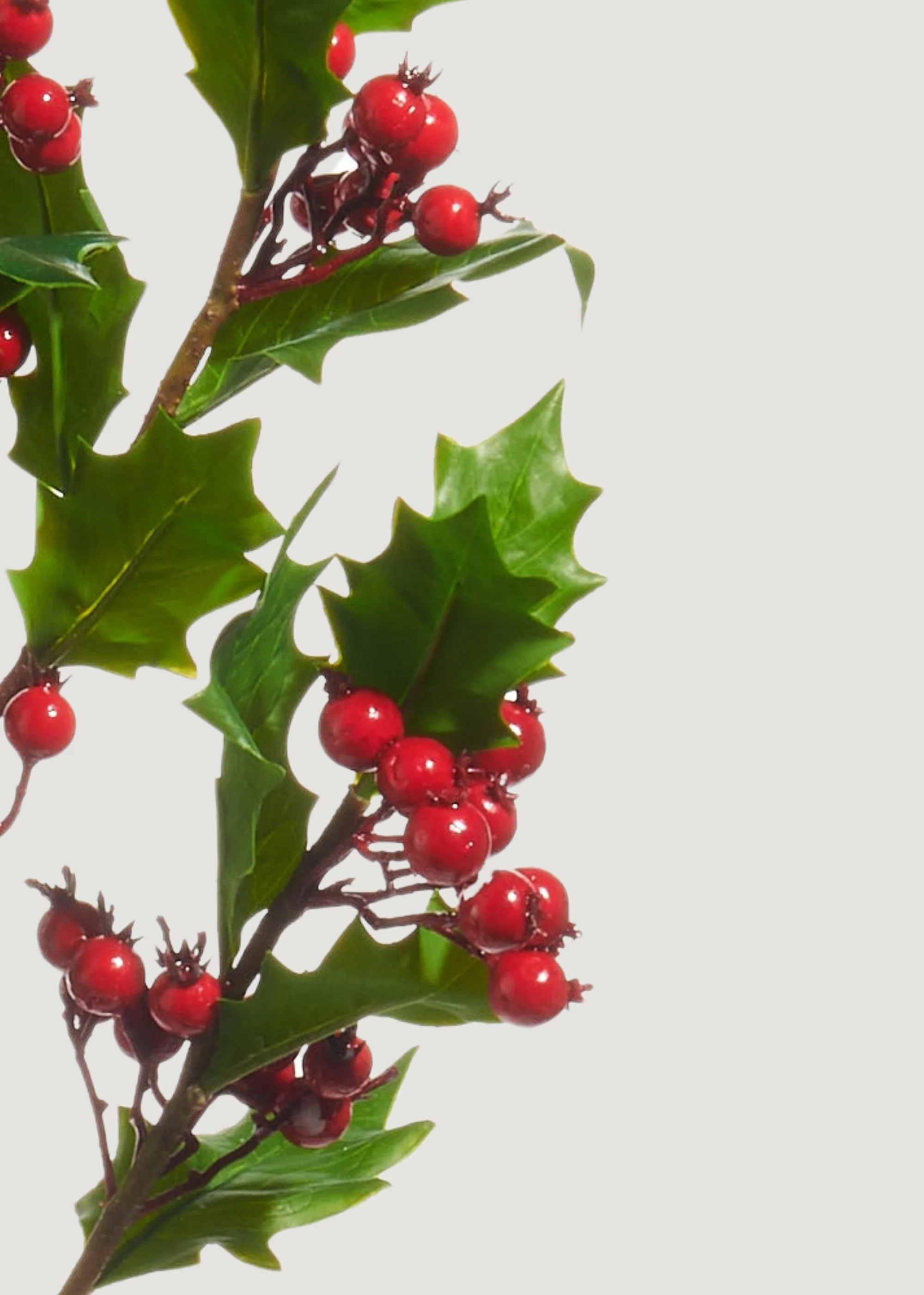 Fake Holly Leaves and Red Berries Winter Branch - 33" - Image 2