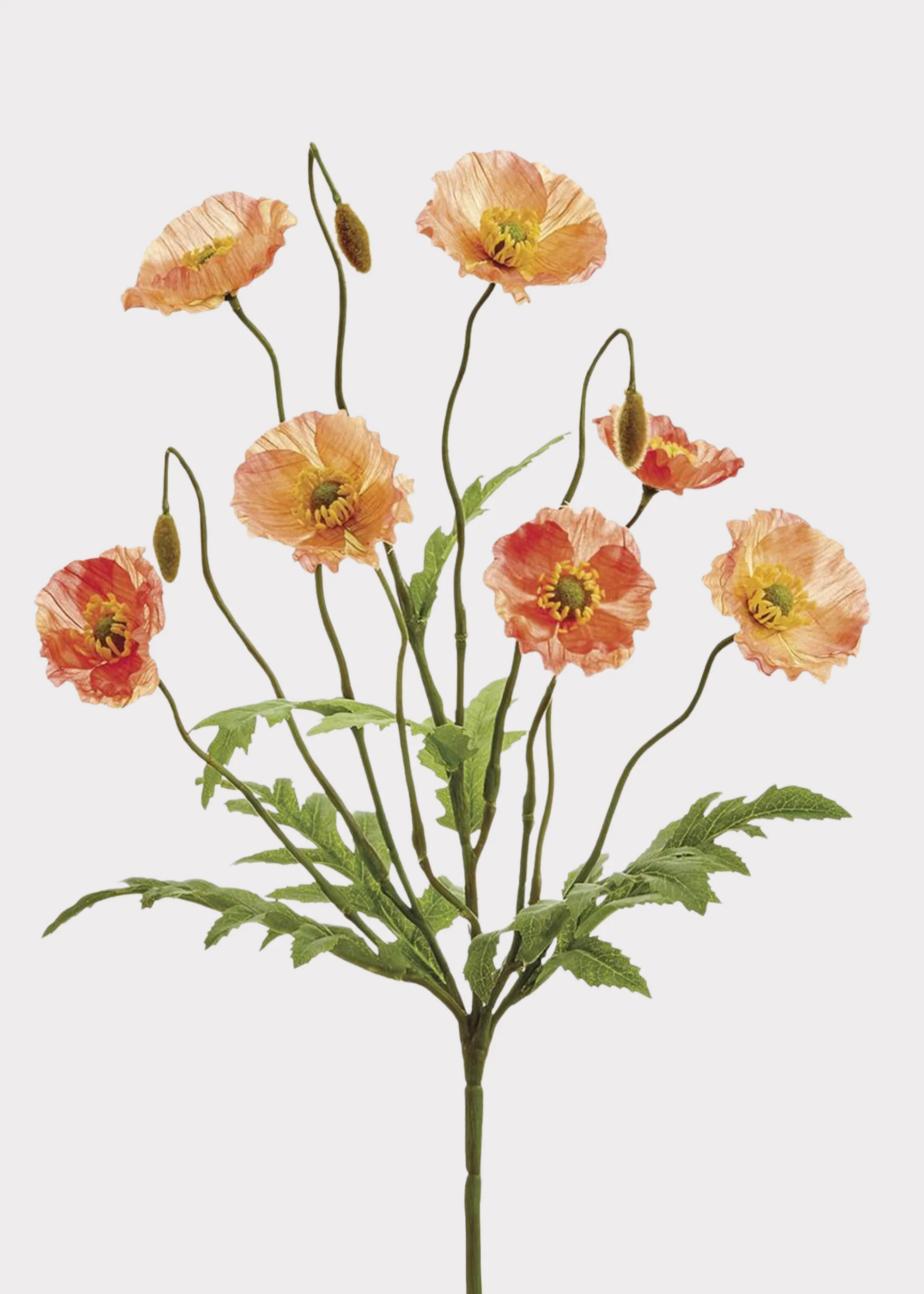 Fake Poppy Blooming Flower Bush in Sunset Coral - 15"