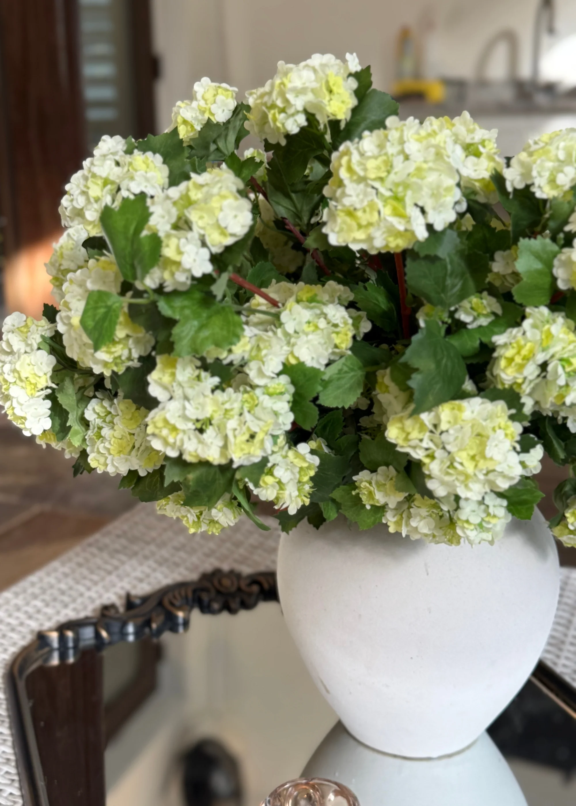 Fake Snowball Hydrangea Bush in Green - 20" - Image 3