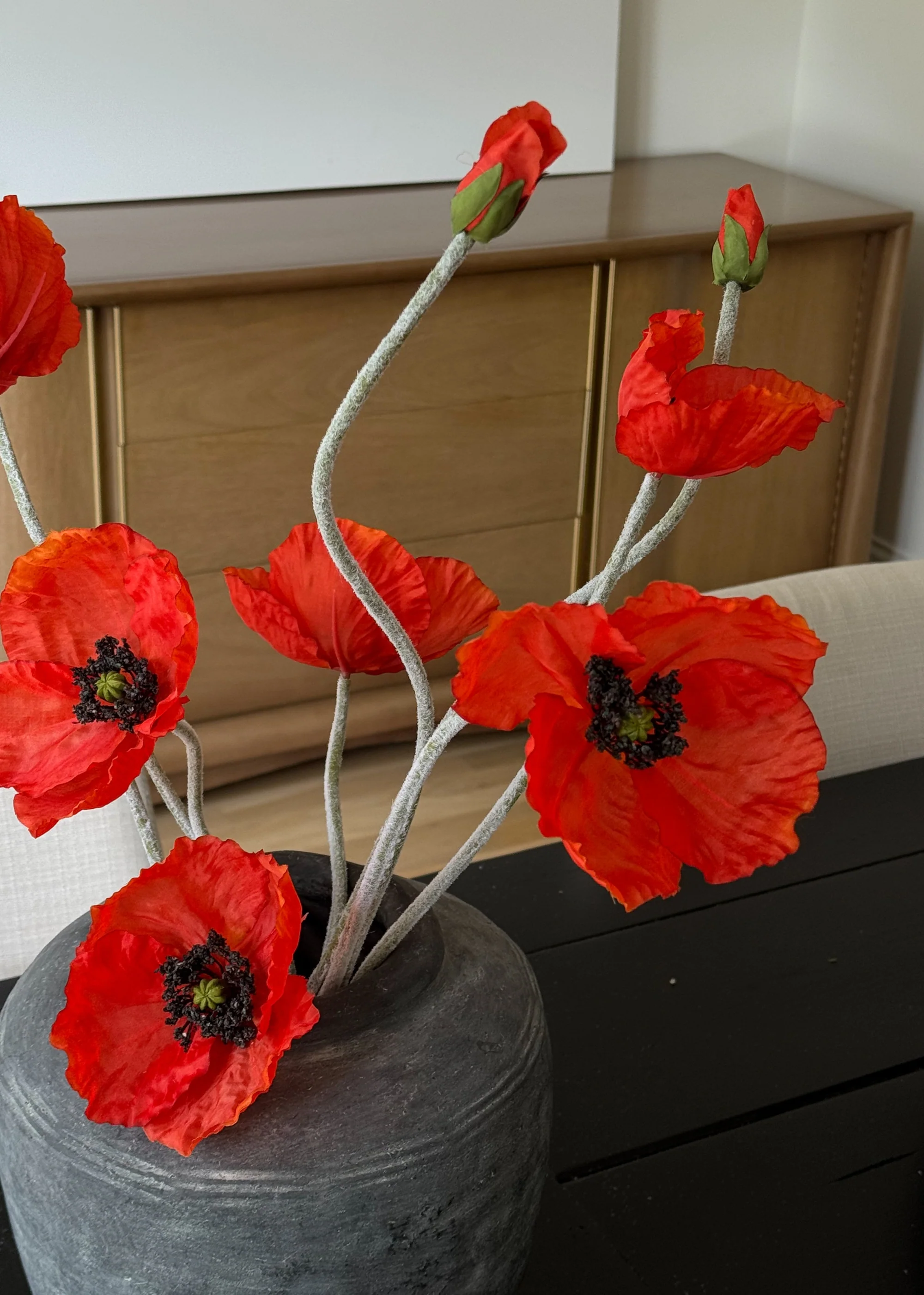 Faux Blooming Poppy Flowers in Orange - 29" - Image 3