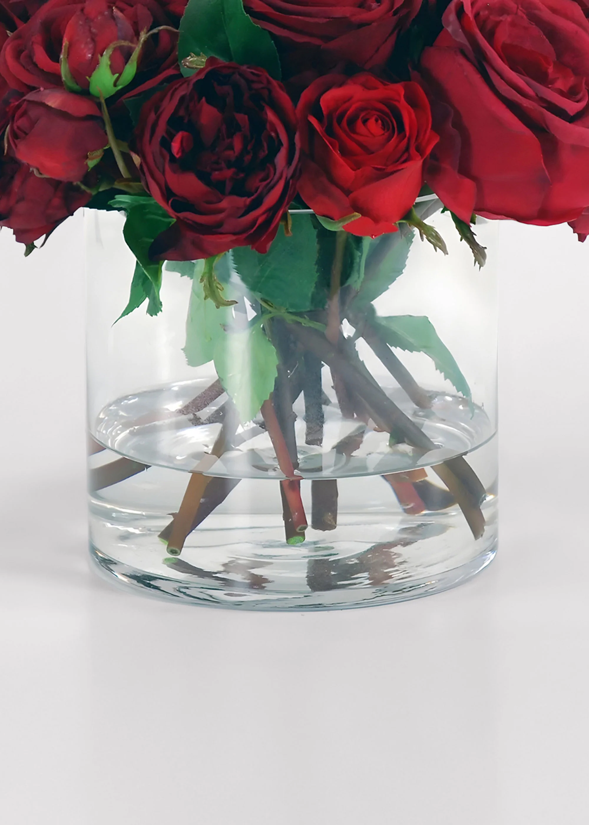 Faux Arrangement of Red Roses in Glass Vase - 13" - Image 3