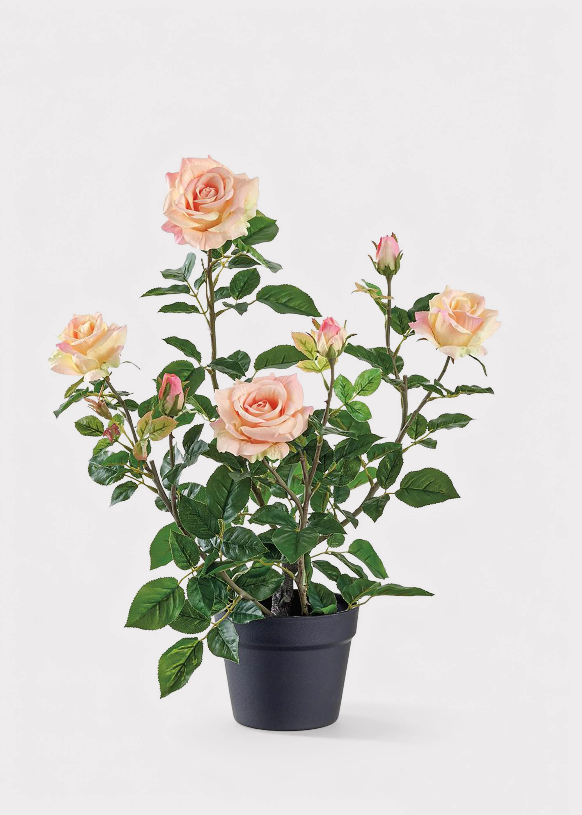 Fake Potted Porch Arrangement of Coral Pink Roses - 25"