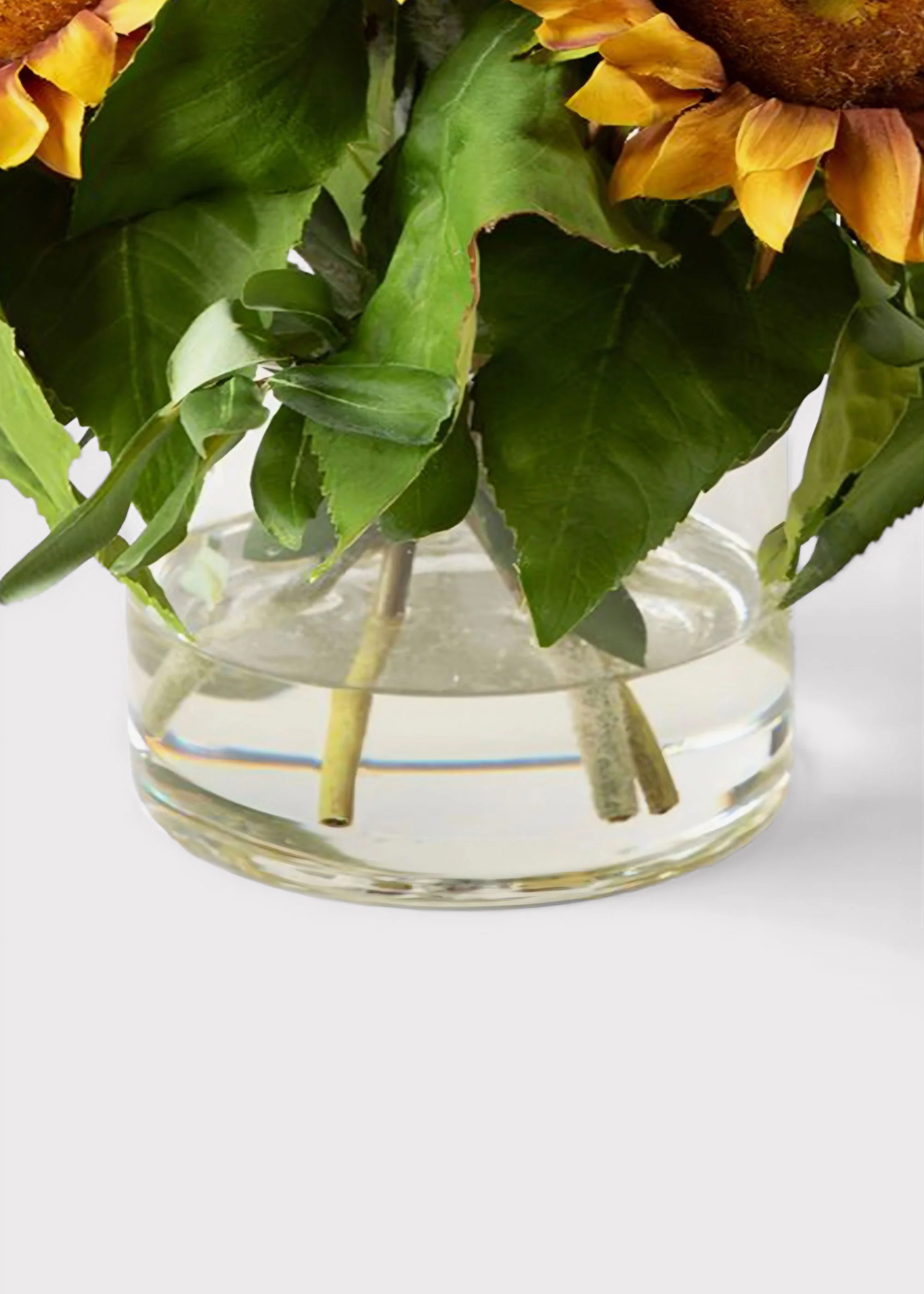 Faux Sunflower and Olive Leaf Arrangement in Glass Vase - 11" - Image 4