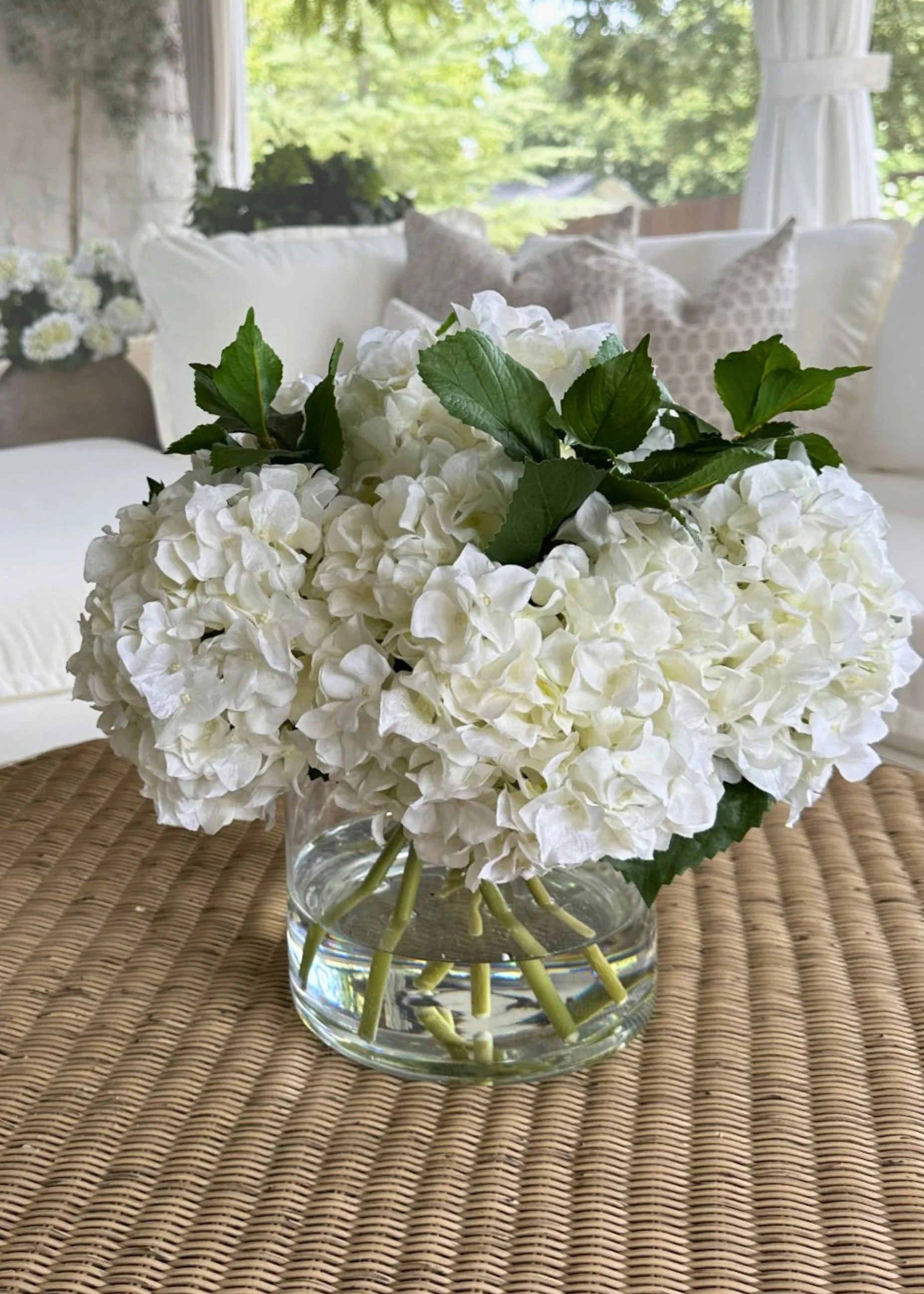 Faux Talc White Hydrangea Arrangement - 12" - Image 5
