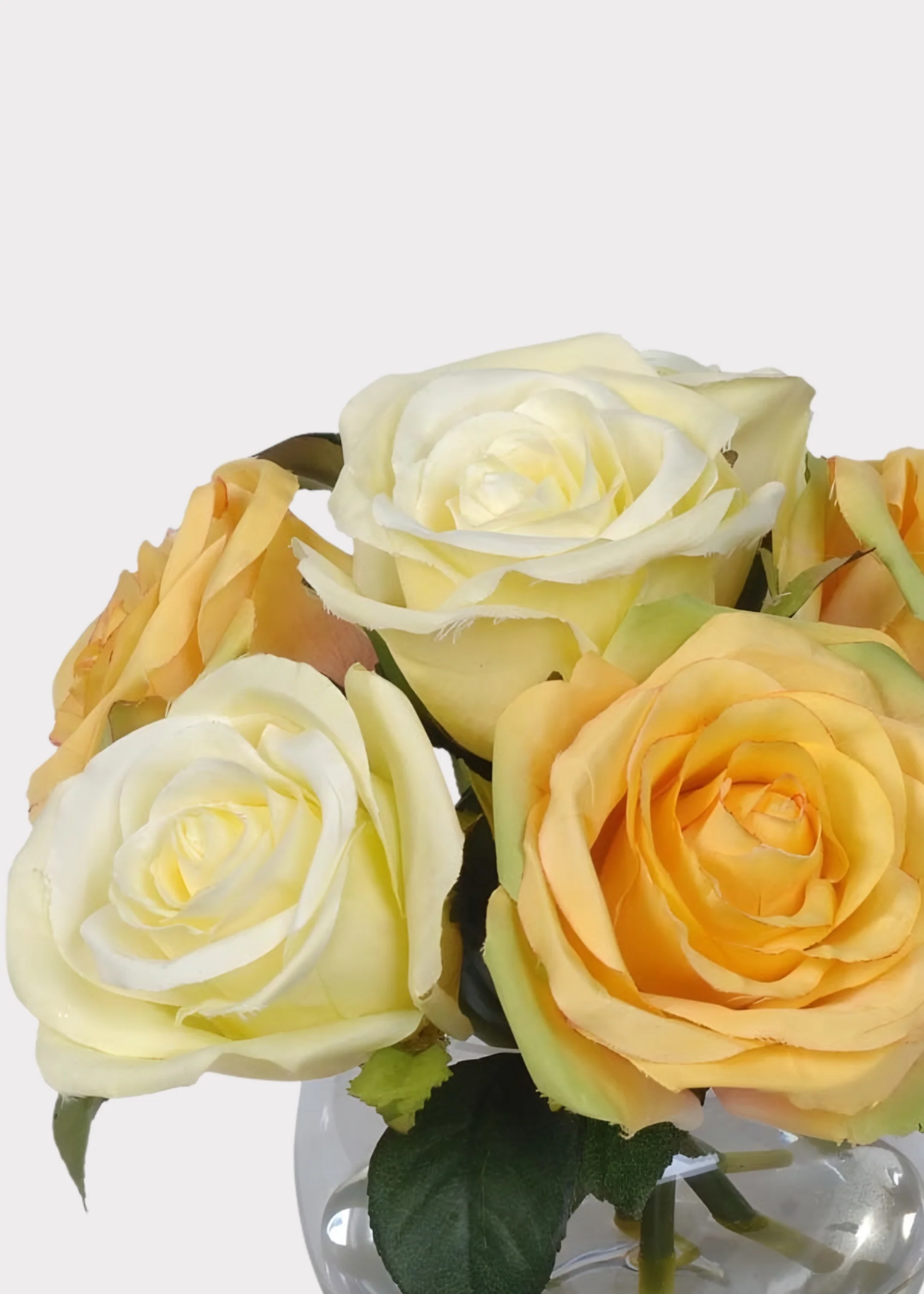 Faux Yellow Rose Arrangement in Glass Vase - 7" - Image 2