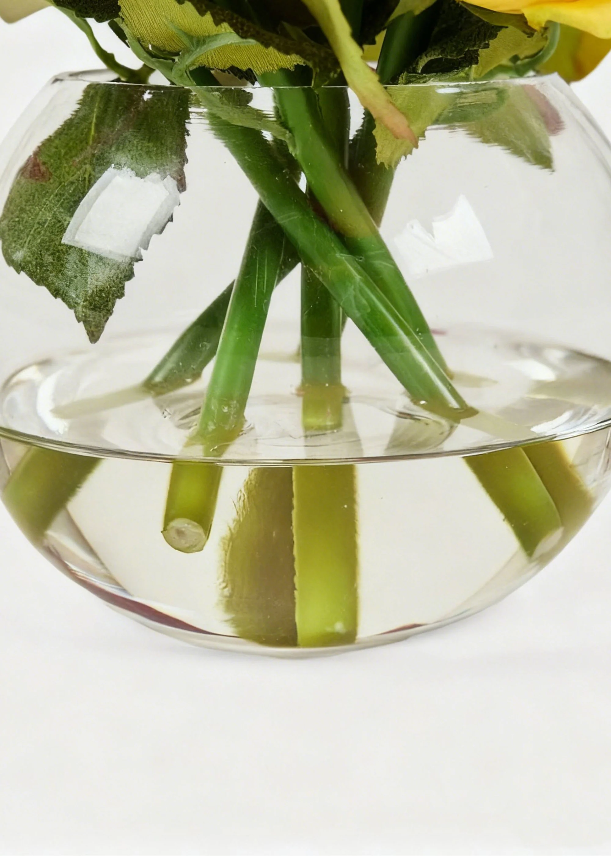 Faux Yellow Rose Arrangement in Glass Vase - 7" - Image 3