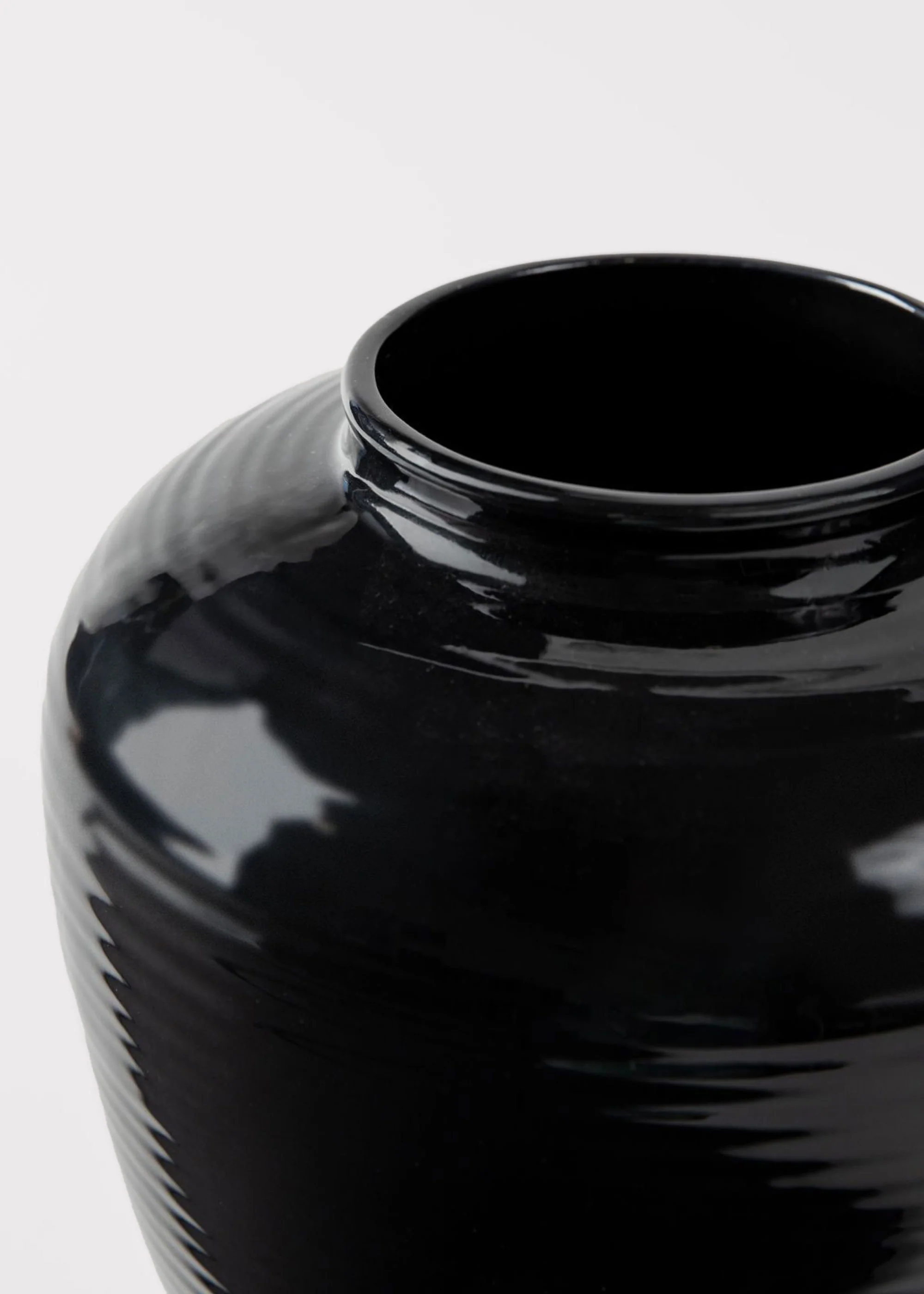 Glazed Afloral™ Ribbed Stoneware Table Vase in Noir - 8" - Image 3